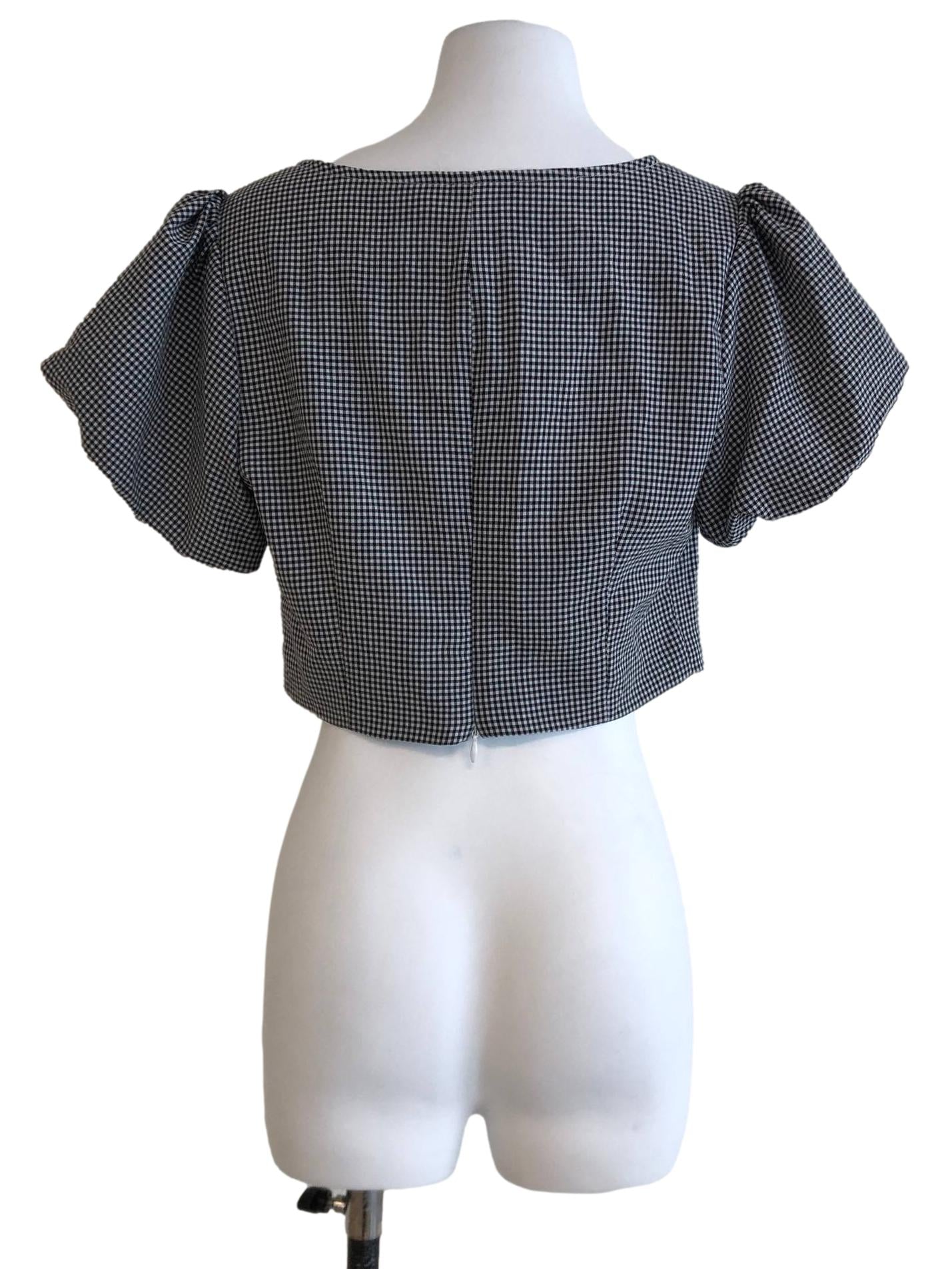 Black Gingham Ruffle Blouse