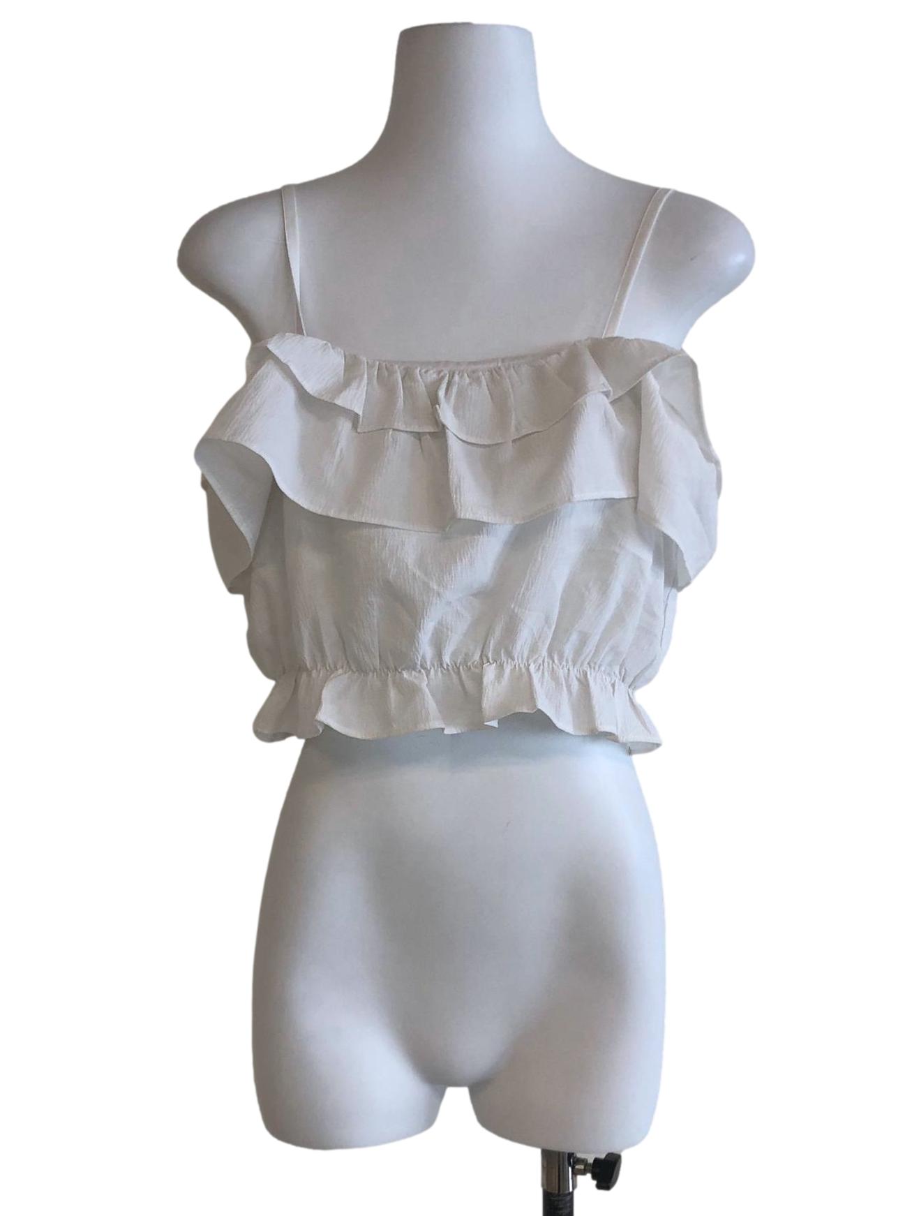 Pearl White Ruffle Crop Top