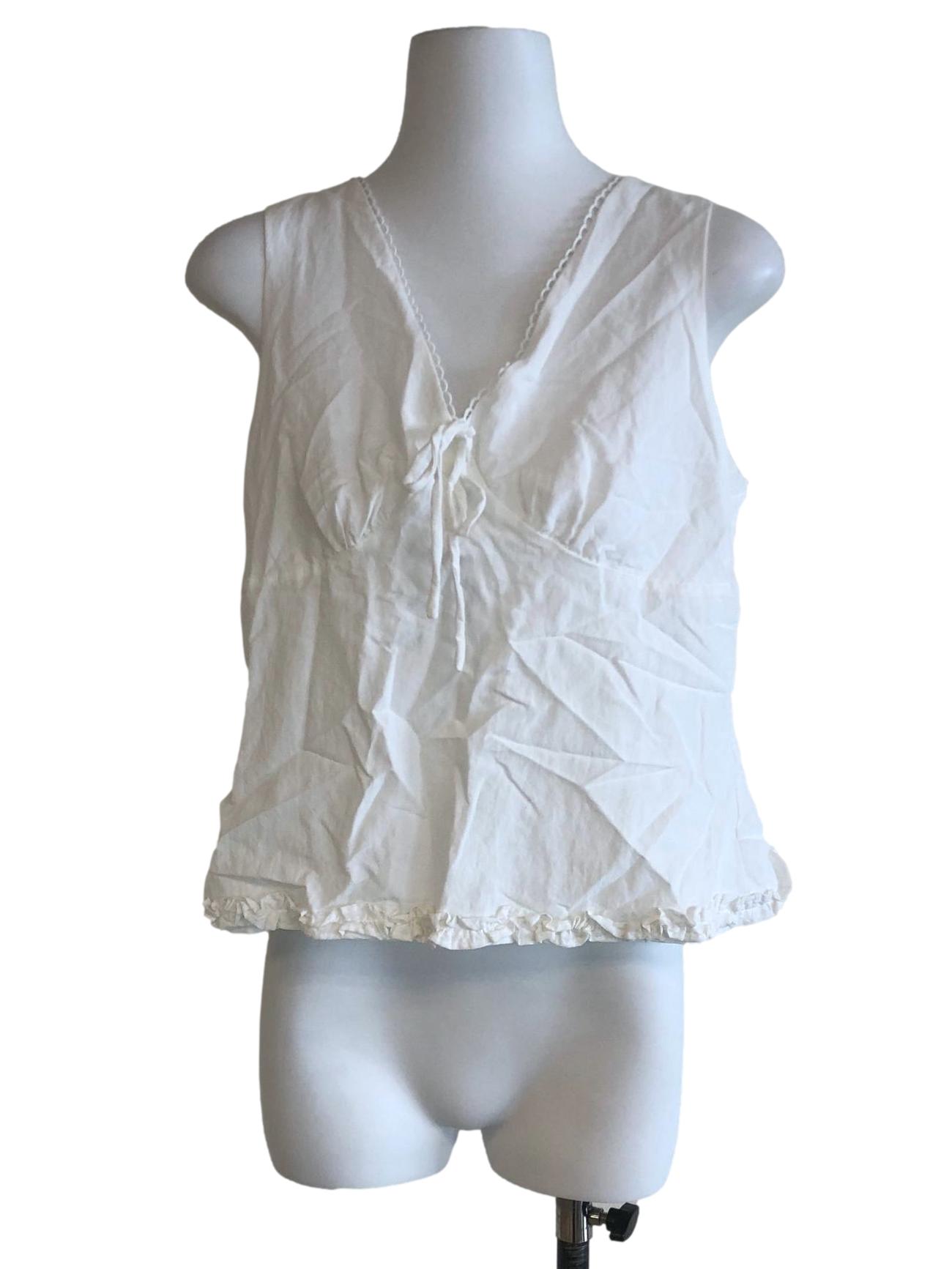 White V Neck Ribbon Top