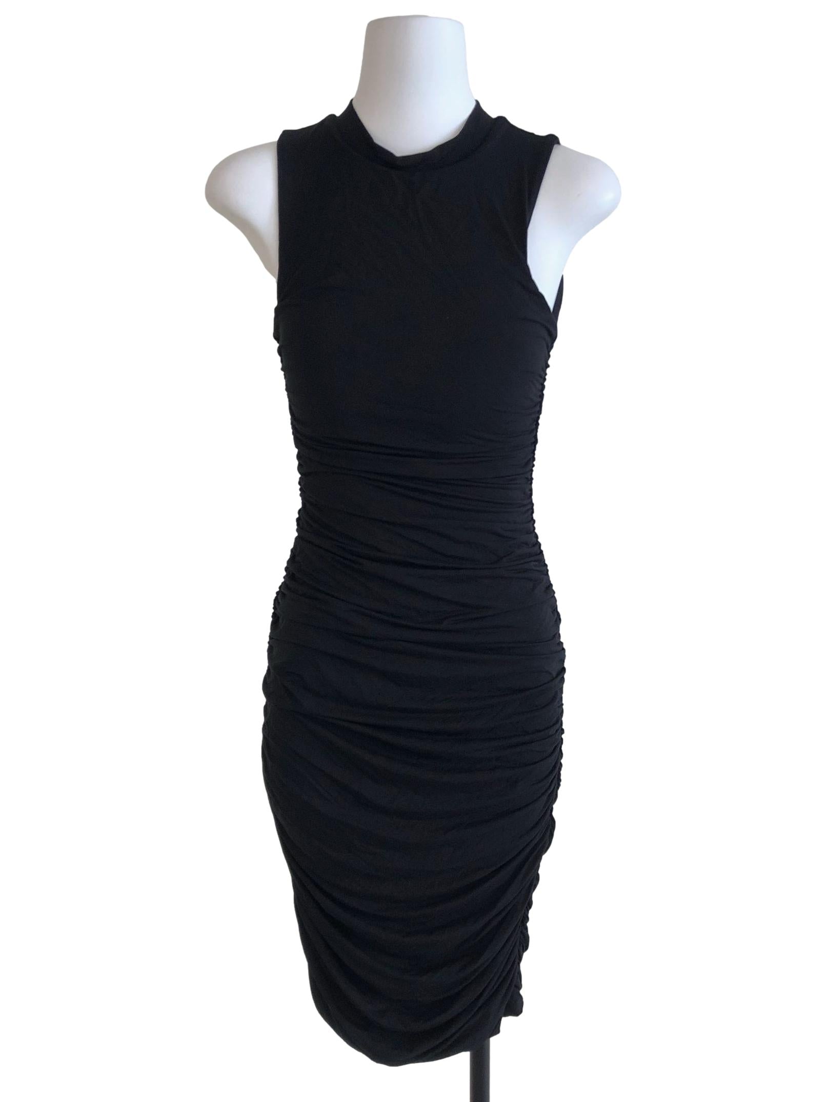 Black Draped Fitted Dress