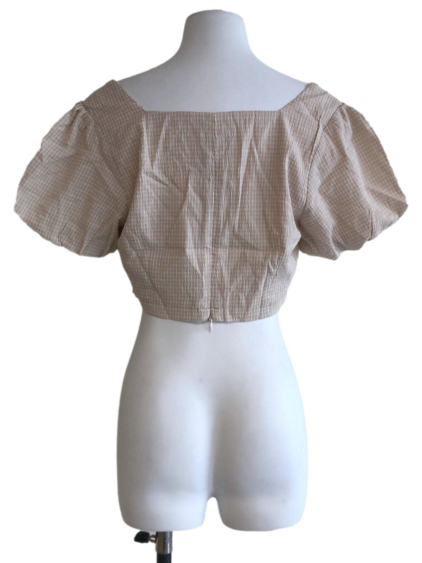 Peach Beige Gingham Cropped Top