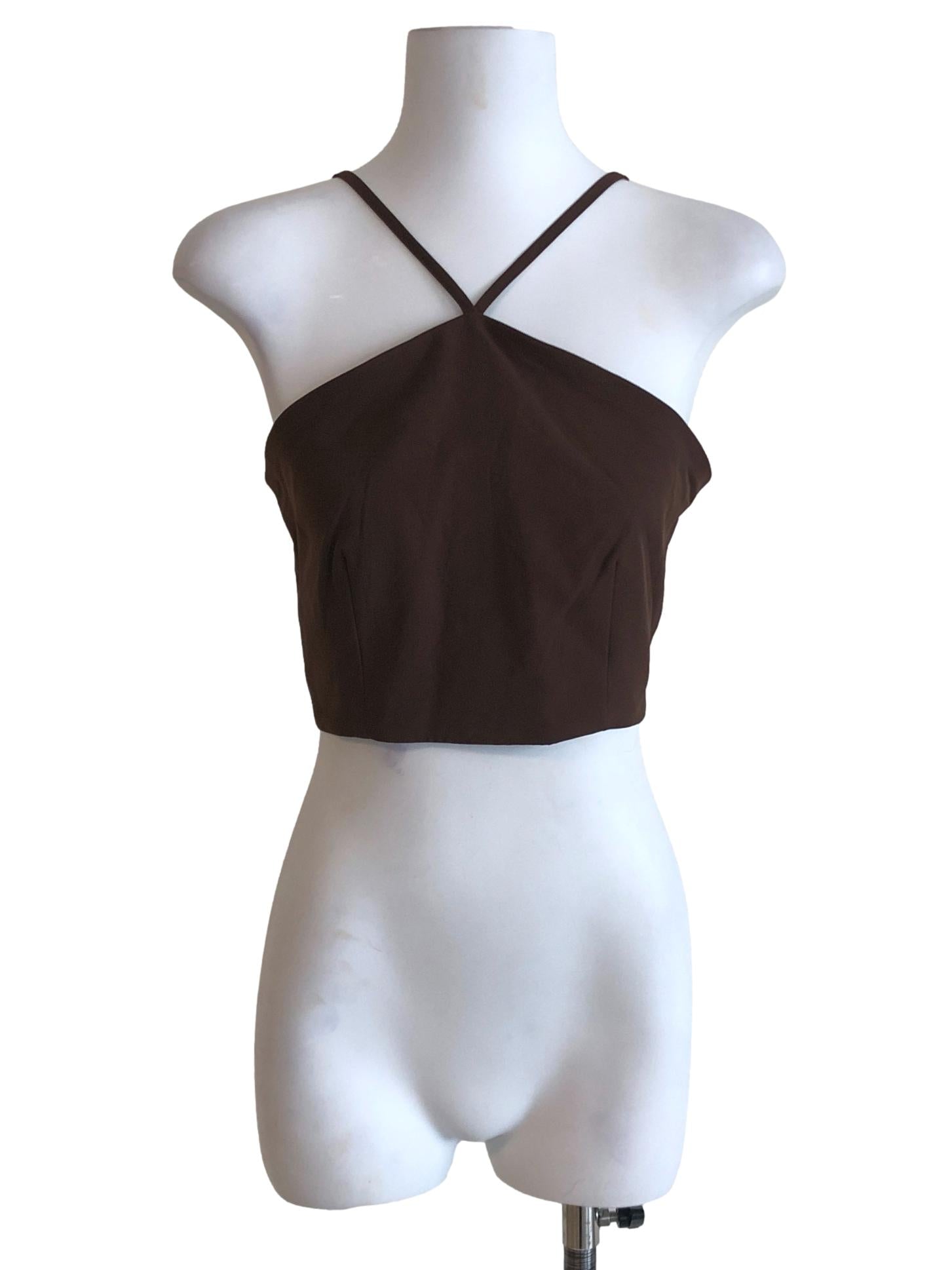 Walnut Brown Halter Cropped Top