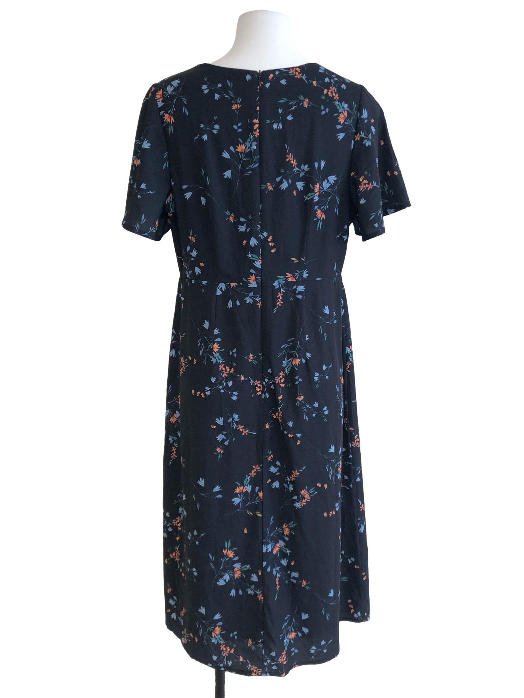 Dark Blue Floral Queen Anne Dress