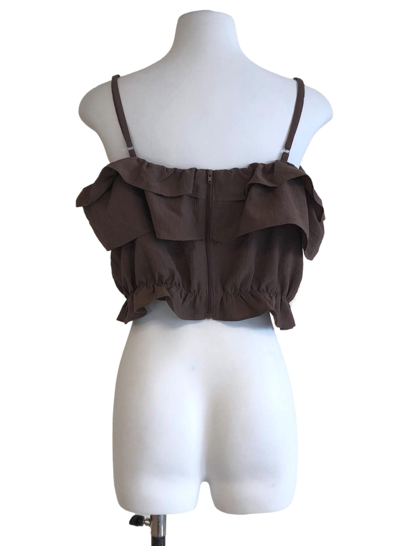 Dark Brown Ruffle Crop Top