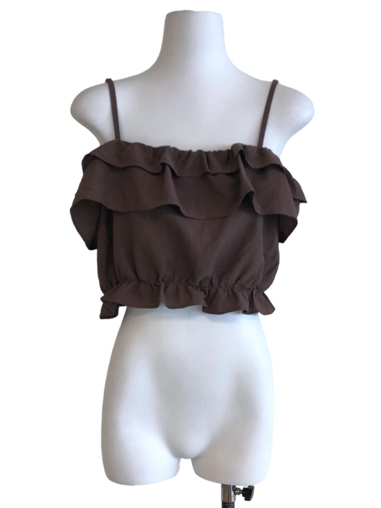 Dark Brown Ruffle Crop Top