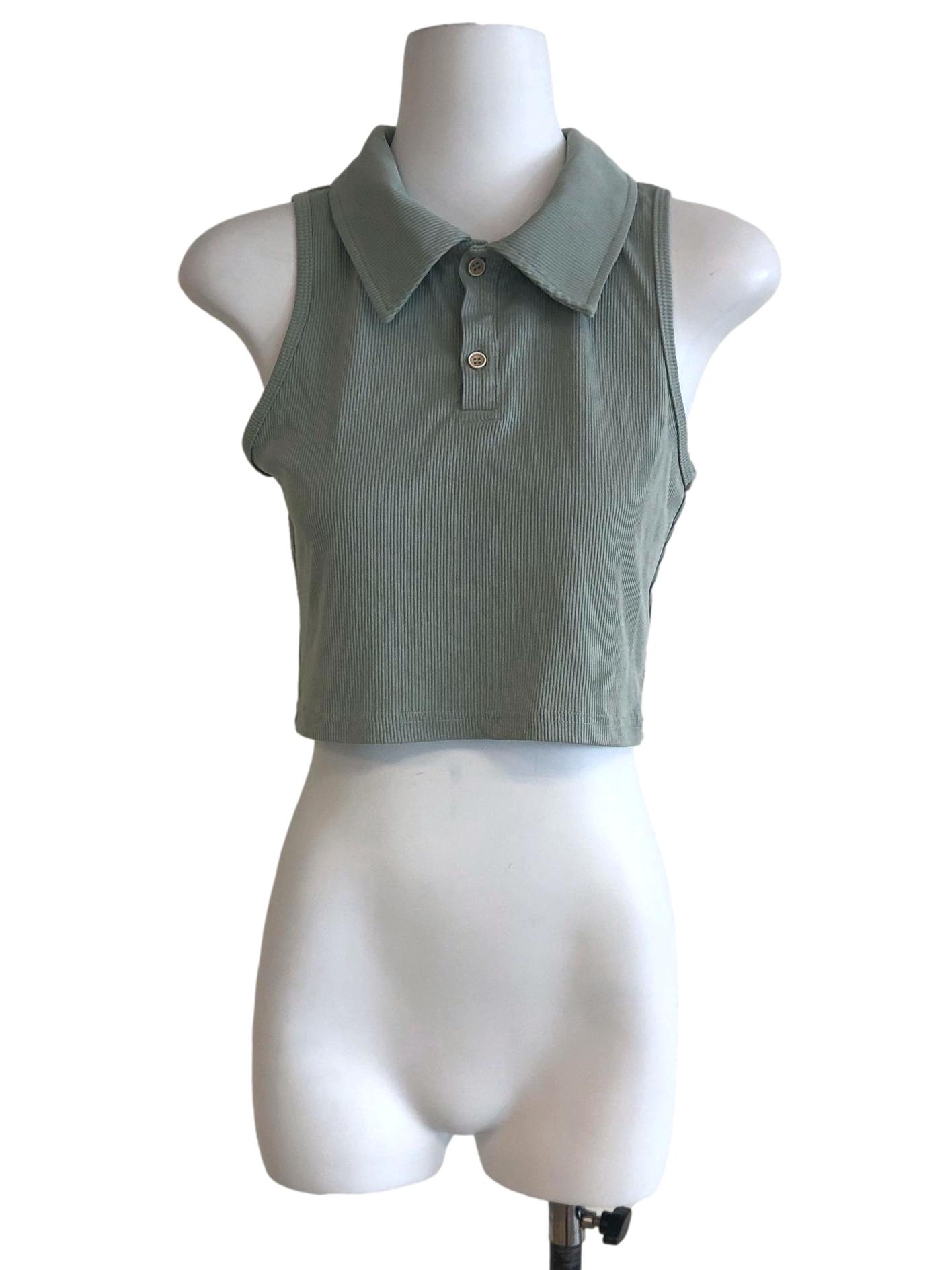 Sage Green Sleeveless Collar Top