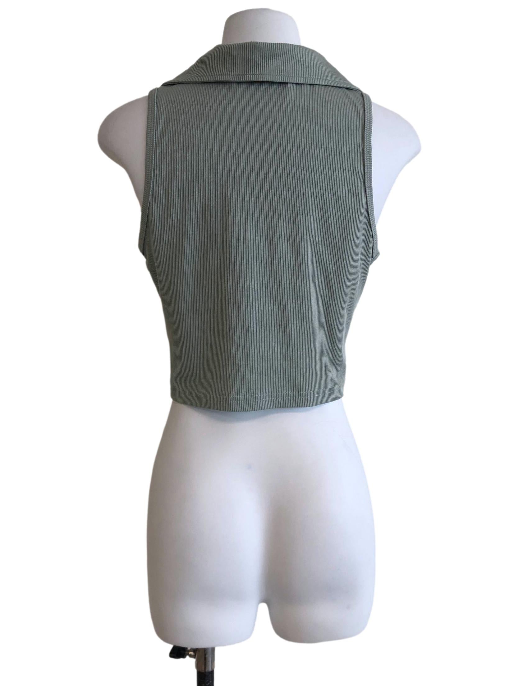 Sage Green Sleeveless Collar Top