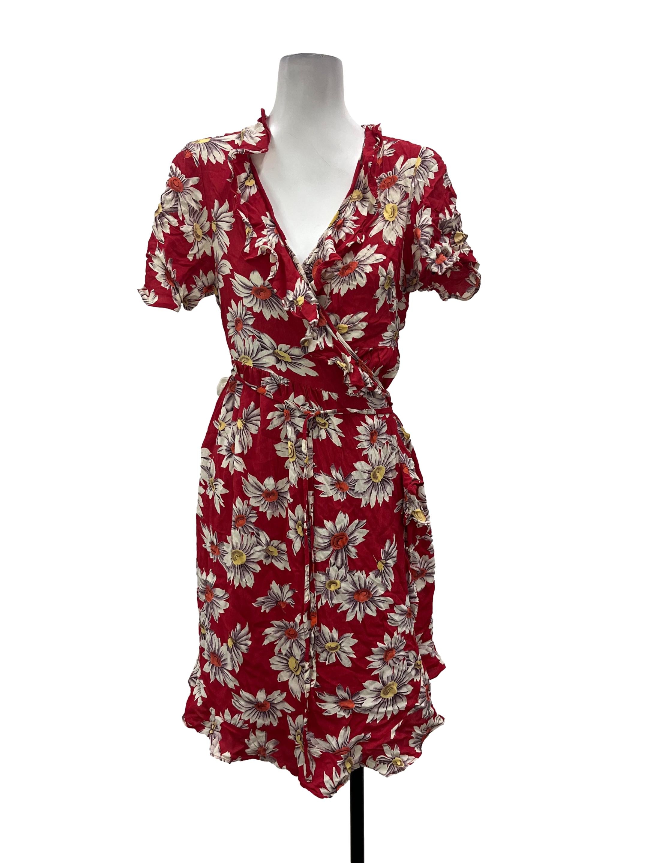 Red Floral Wrap Dress