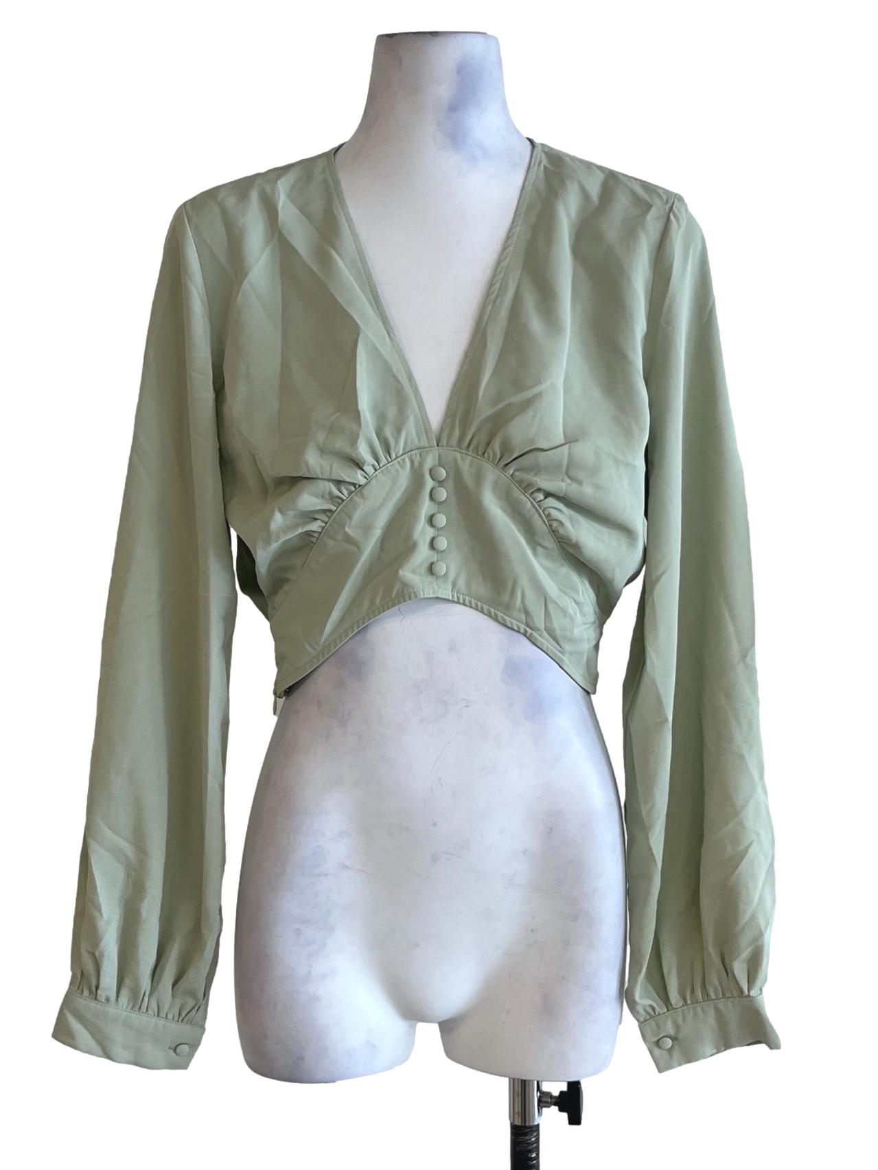 Mint Green V-Neckline Crop Blouse