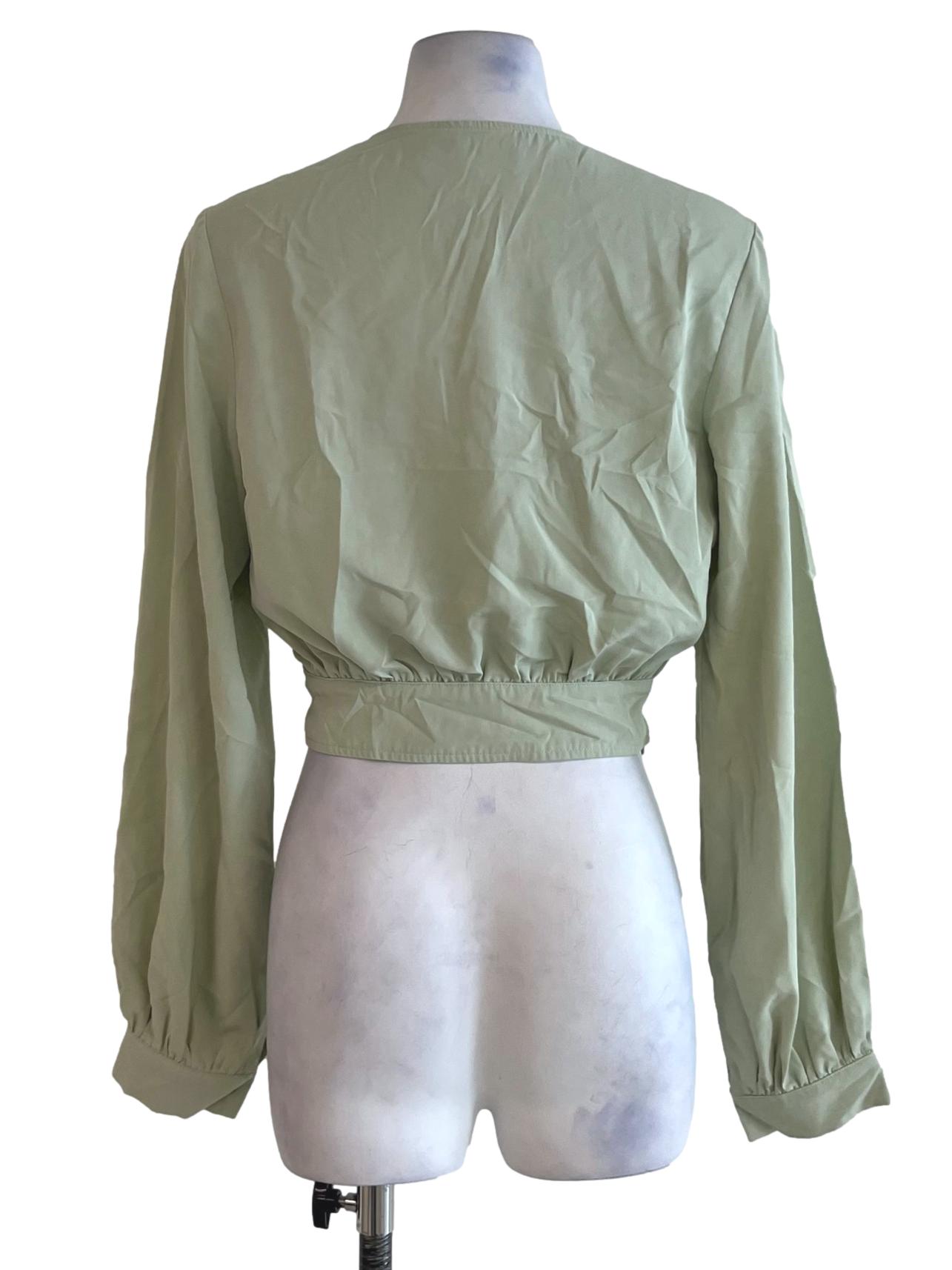 Mint Green V-Neckline Crop Blouse