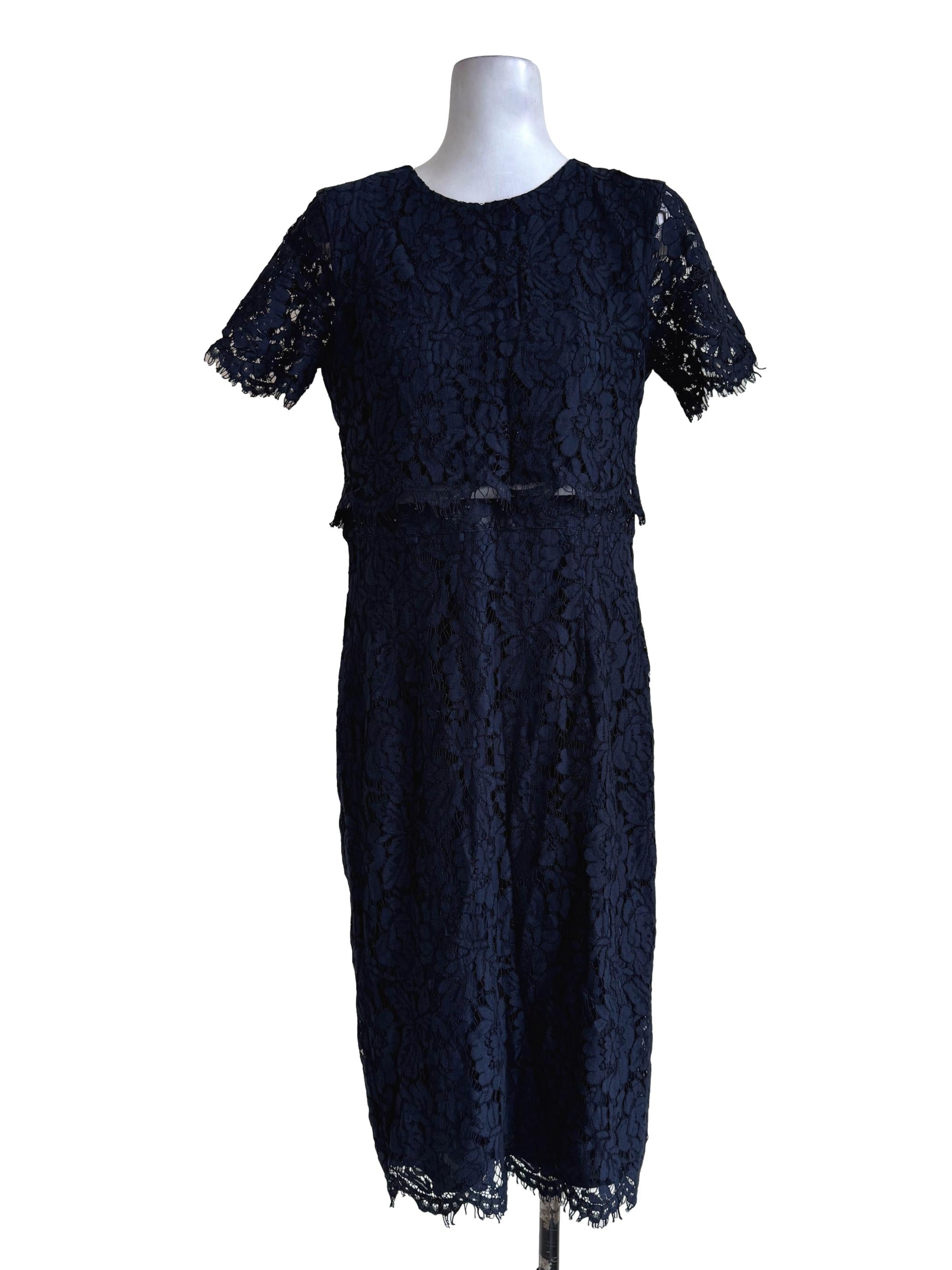 Navy Blue Lace Short Sleeve Dress