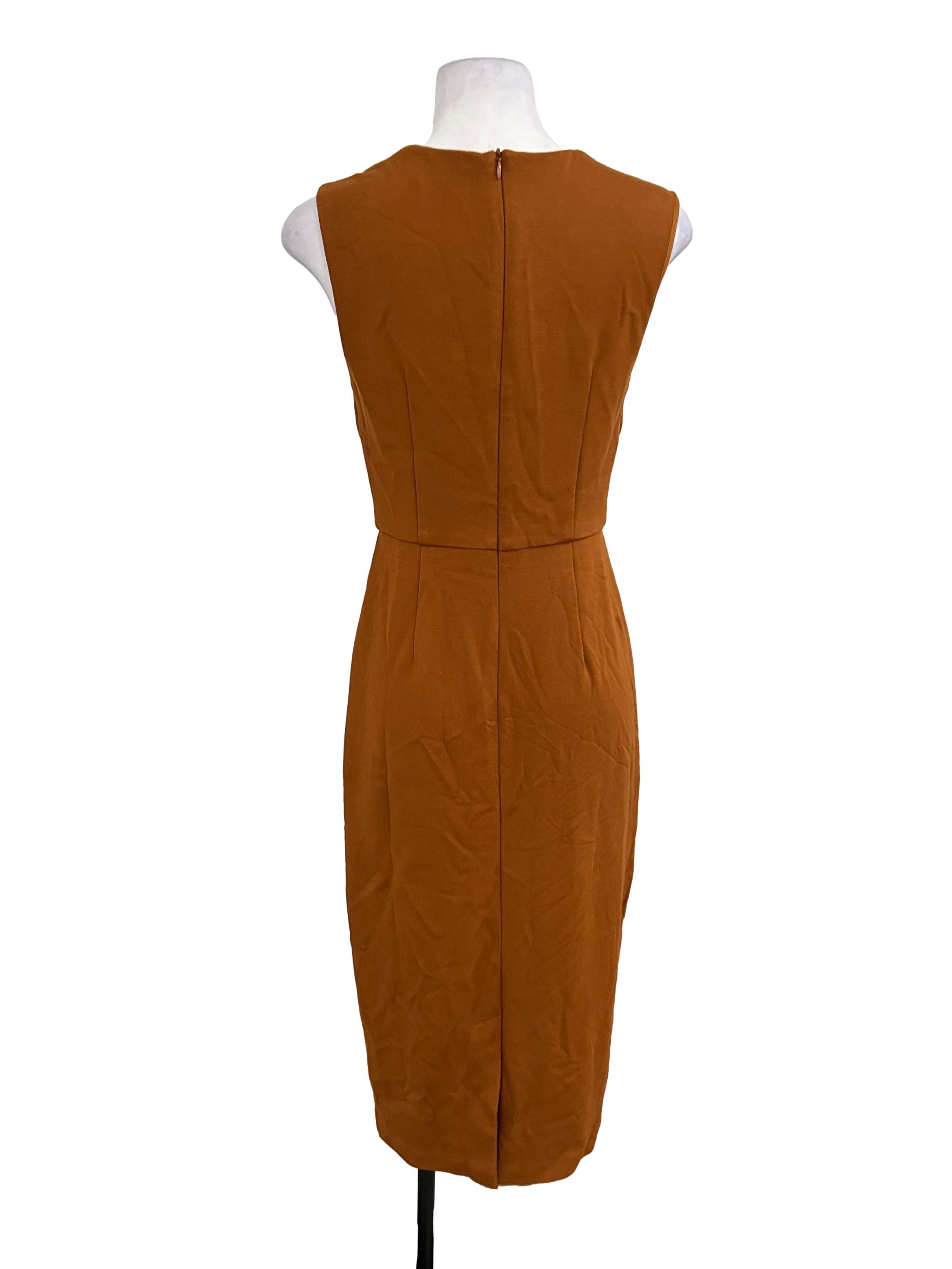 Brown Straight-Neck Bonded Jersey Dress OSN