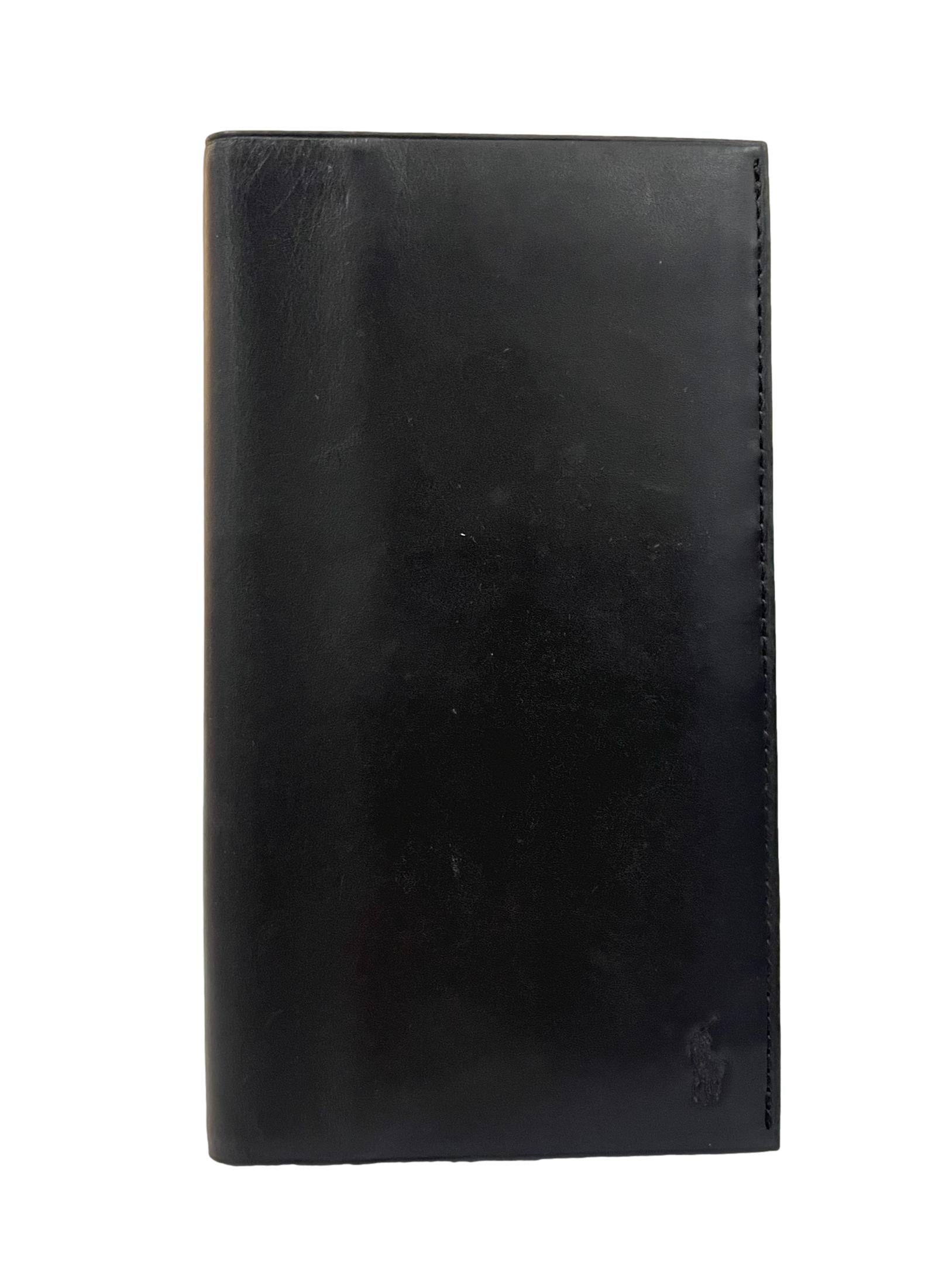 Black Leather Long Bifold Wallet