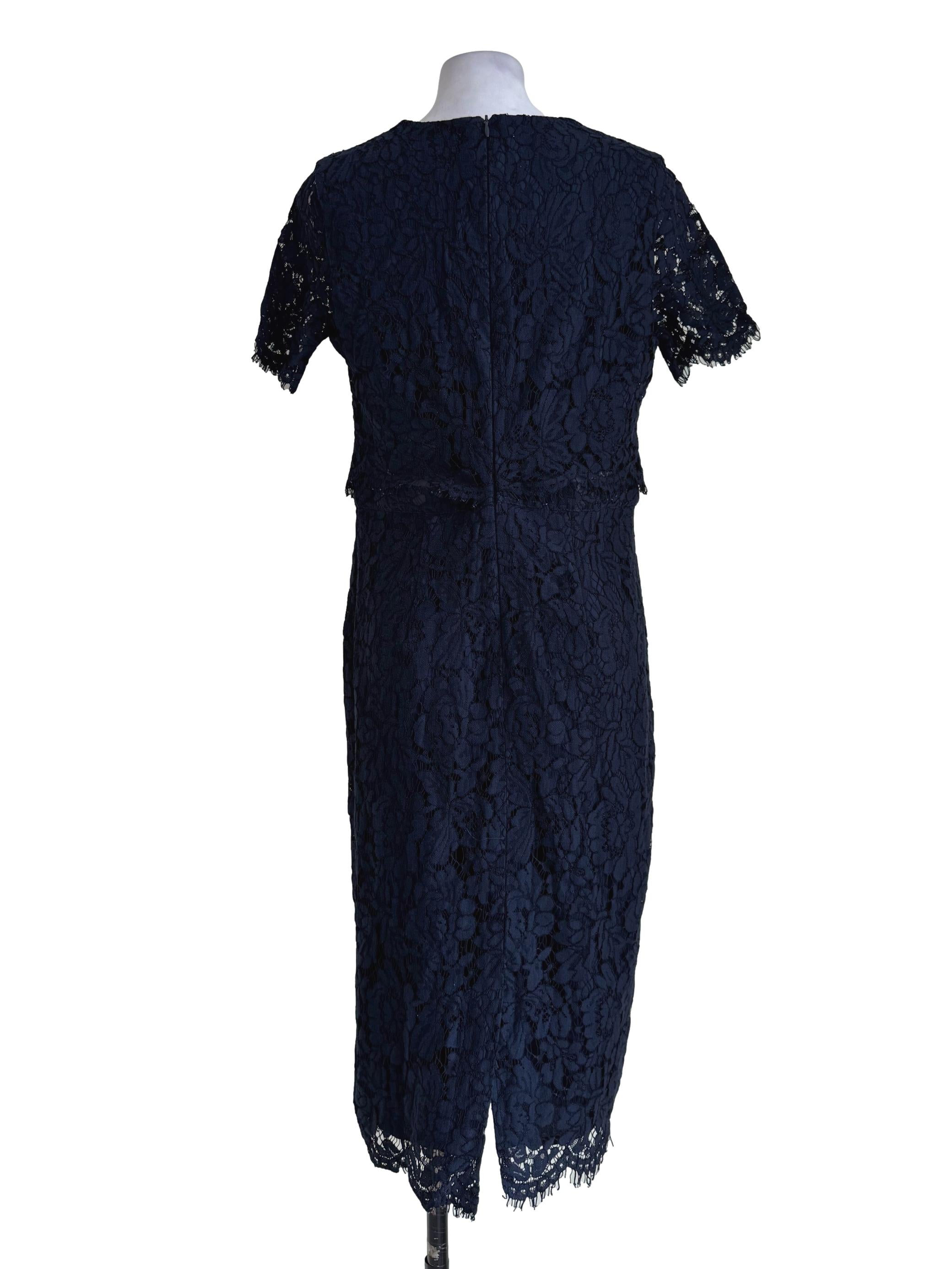 Navy Blue Lace Short Sleeve Dress