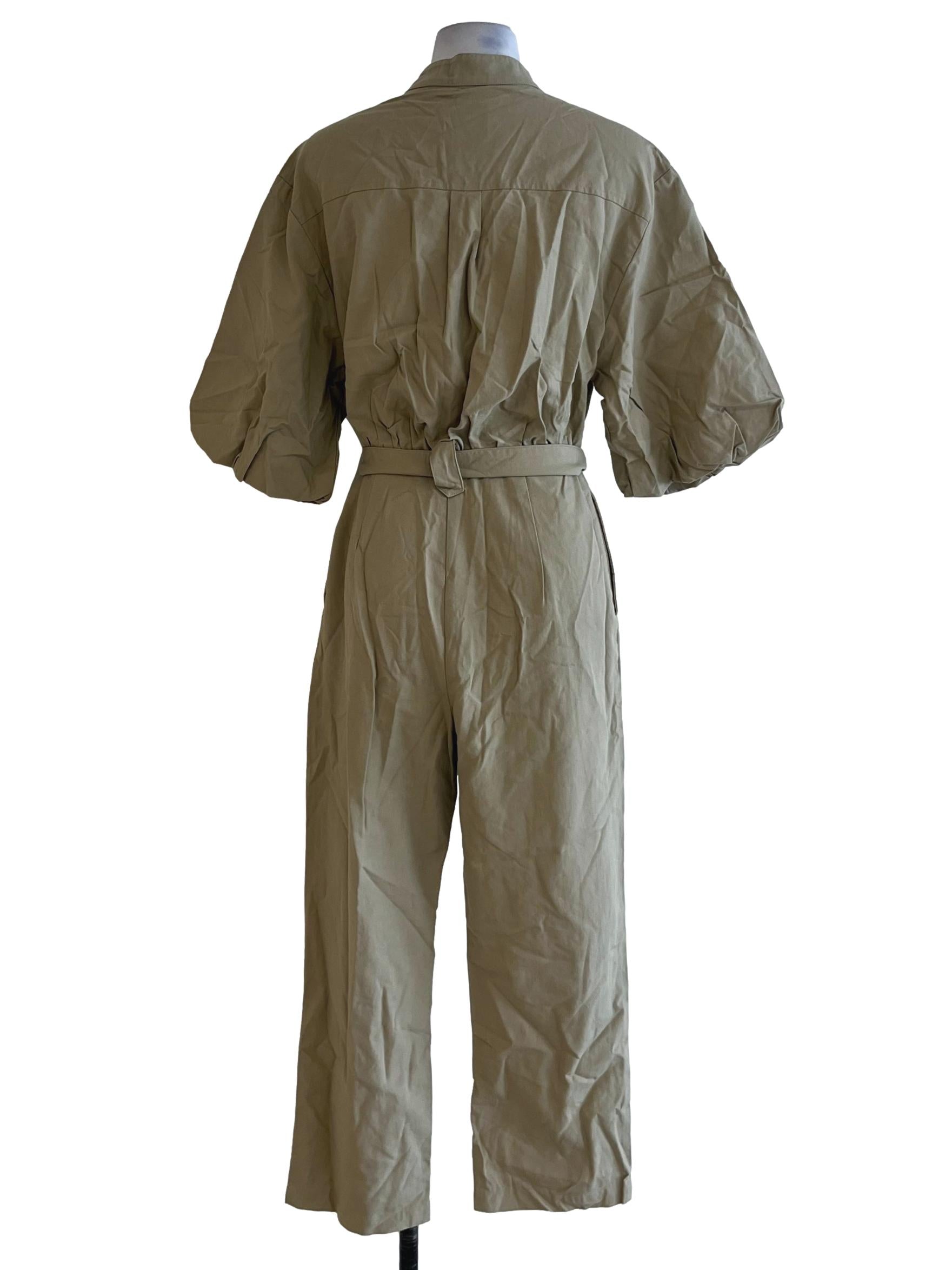 Beige Belted Shirt Jumpsuit