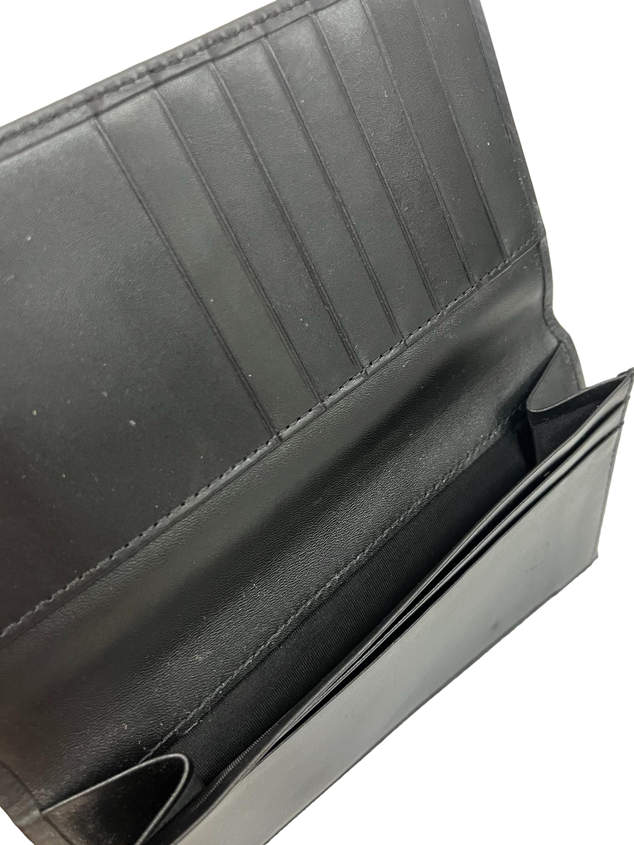 Black Leather Long Bifold Wallet