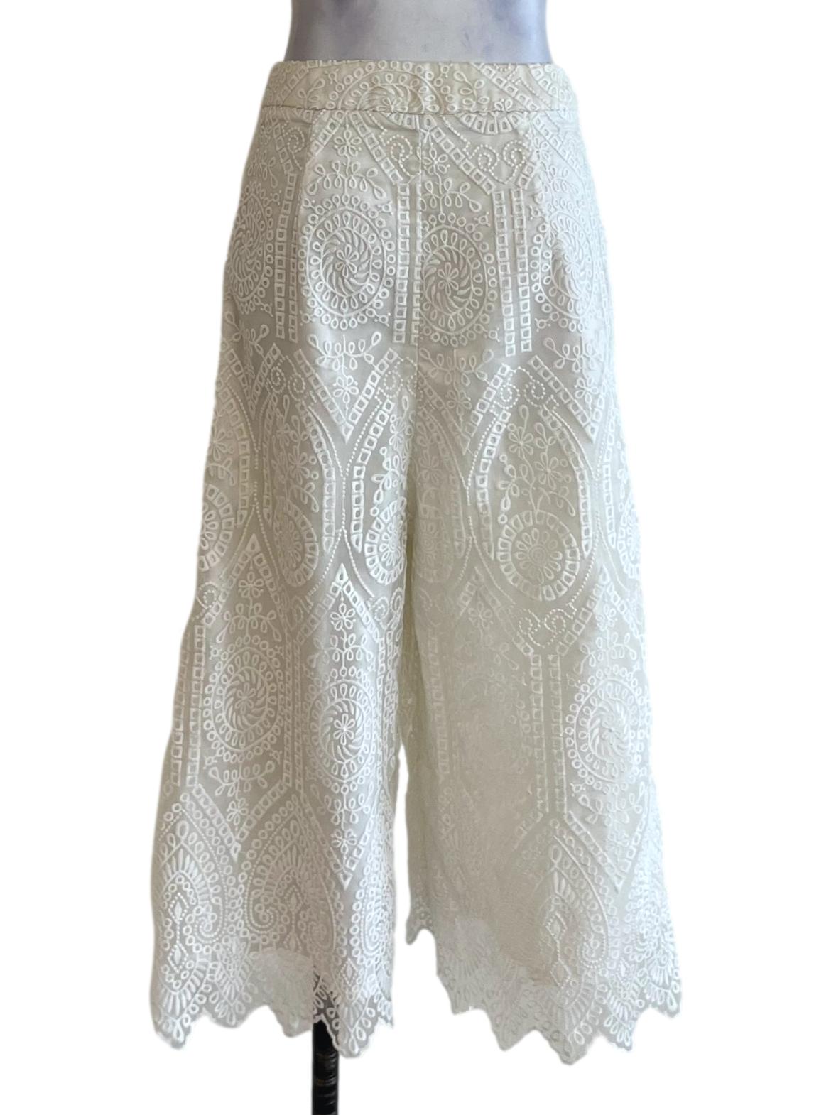 White Lace Embroidery Pants