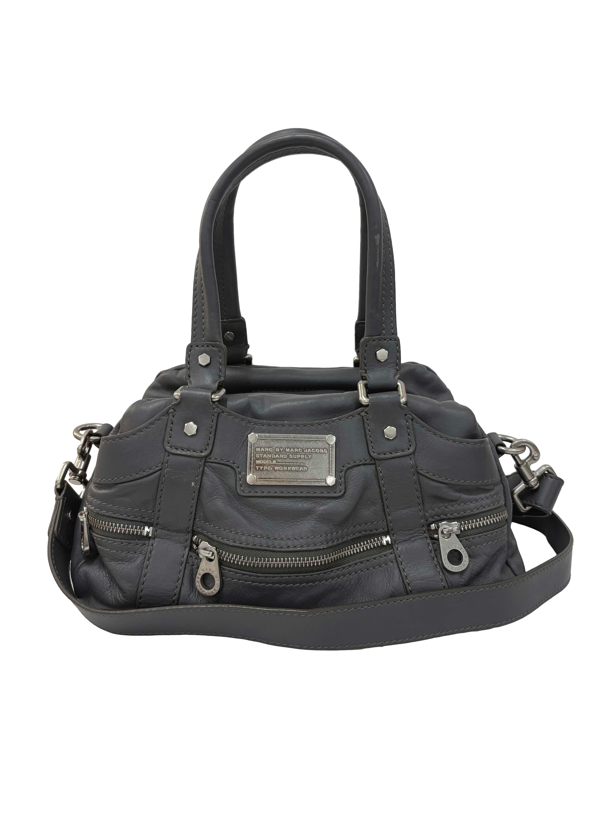 Grey Leather 2 Way Shoulder Bag CSN