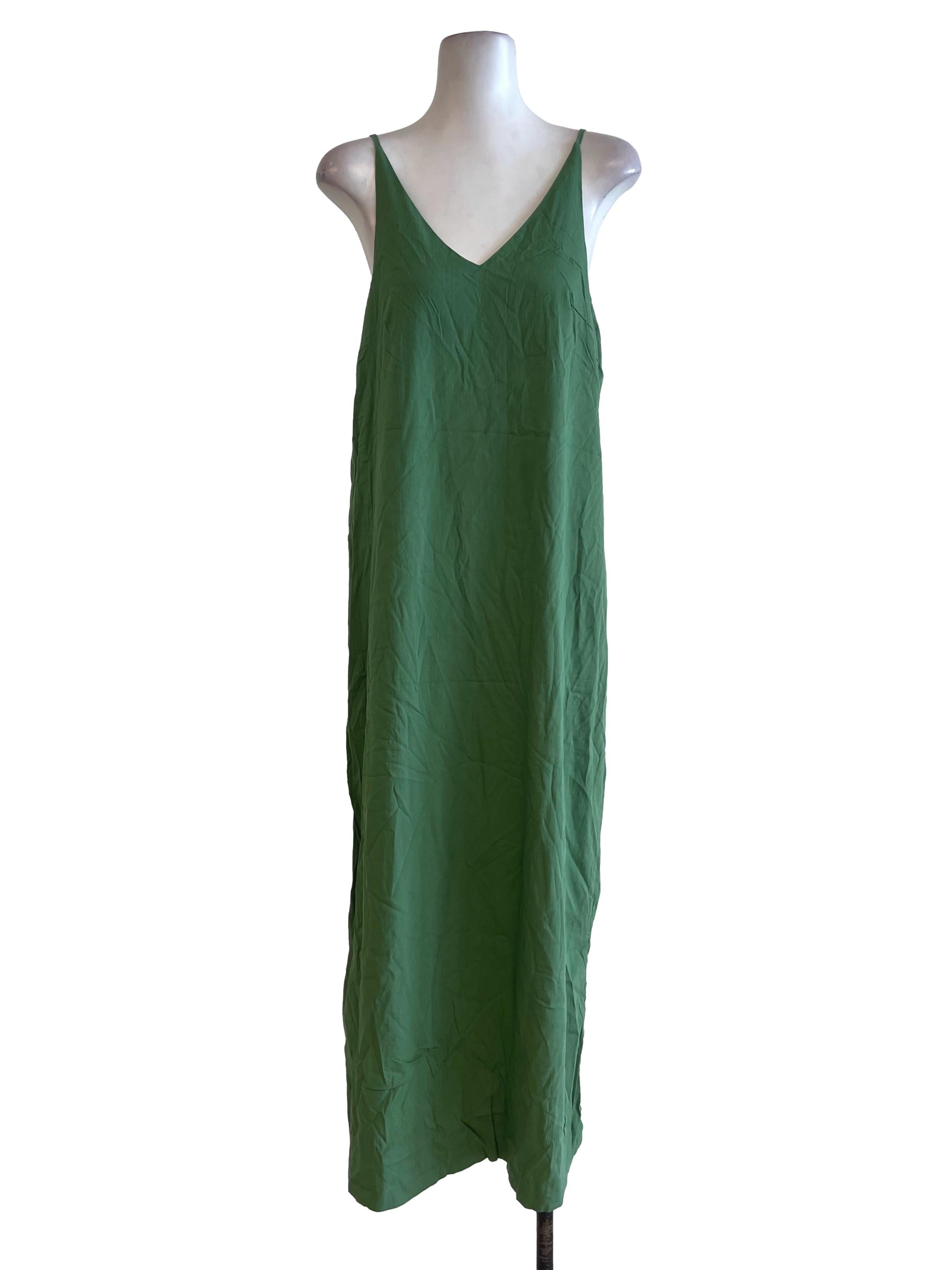 Green Plain V Neckline Dress