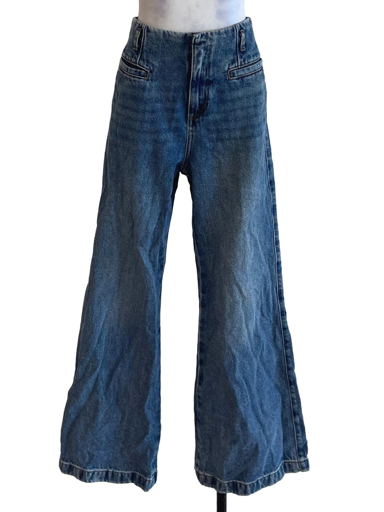 Blue Denim High-Waisted Wide Leg Jeans
