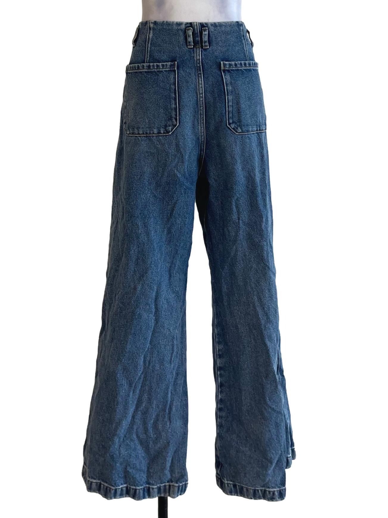 Blue Denim High-Waisted Wide Leg Jeans