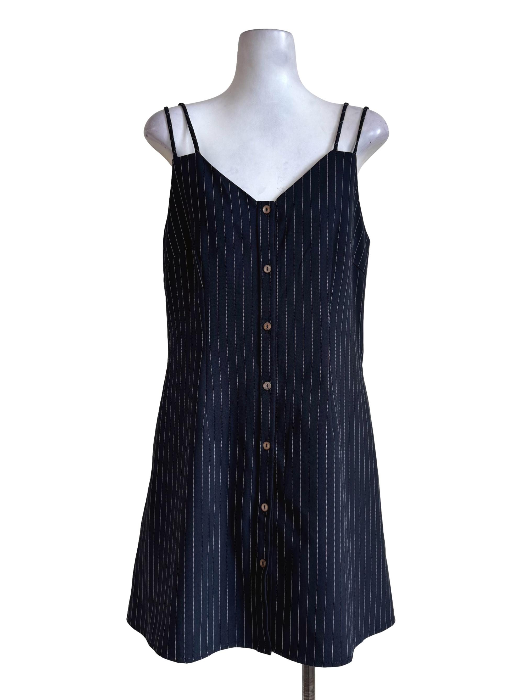 Blue Black Stripes V Neck Dress LB