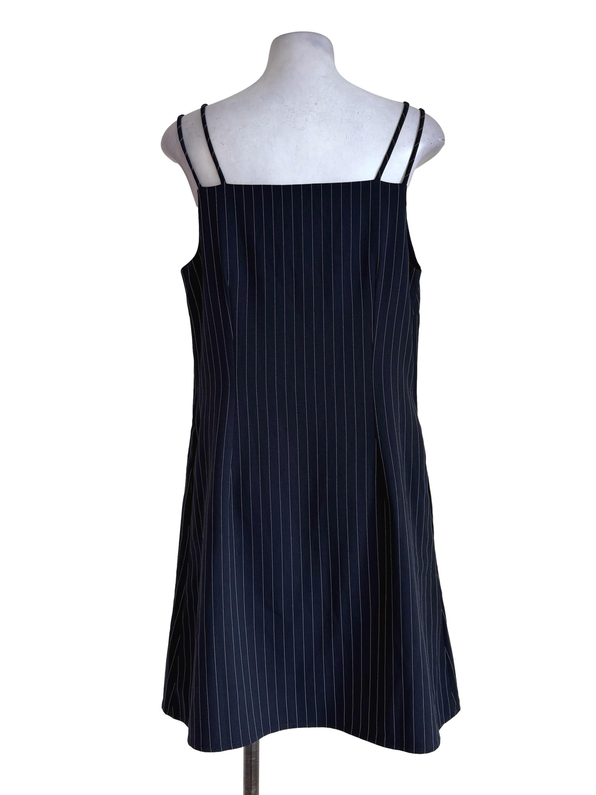 Blue Black Stripes V Neck Dress LB