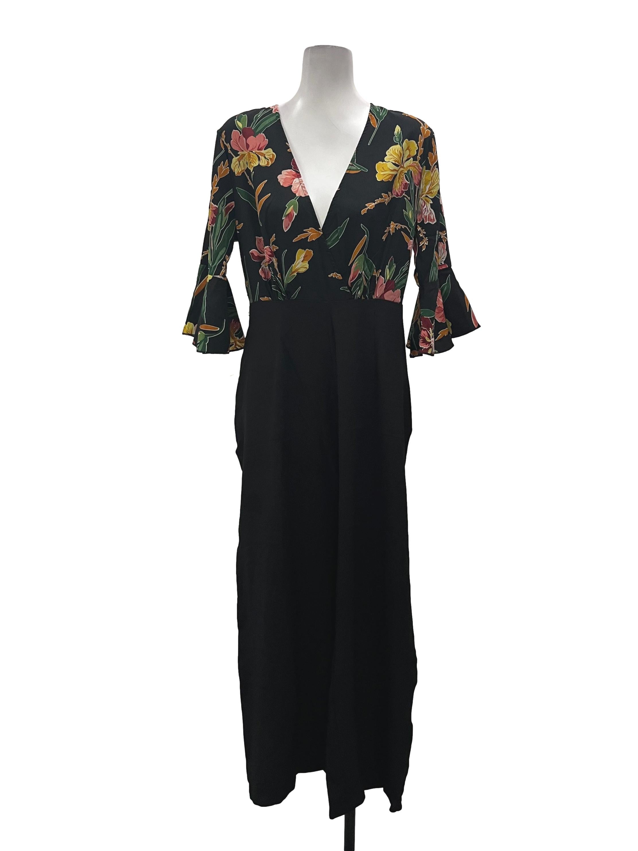 Tropical Print Flared Sleeve Jumpsuit