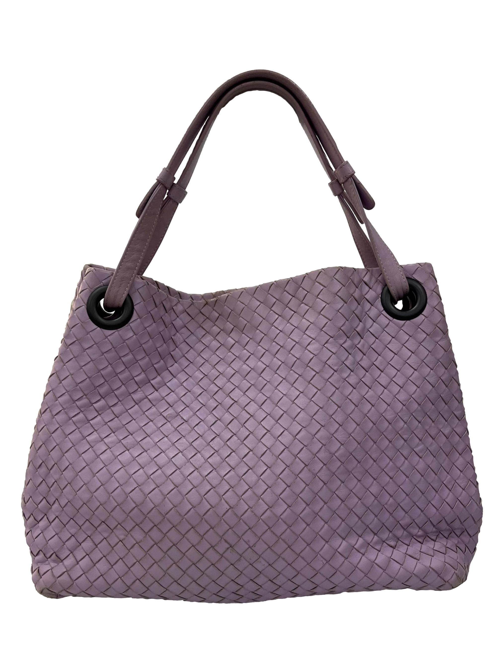 Purple Intrecciato Leather Shoulder Bag