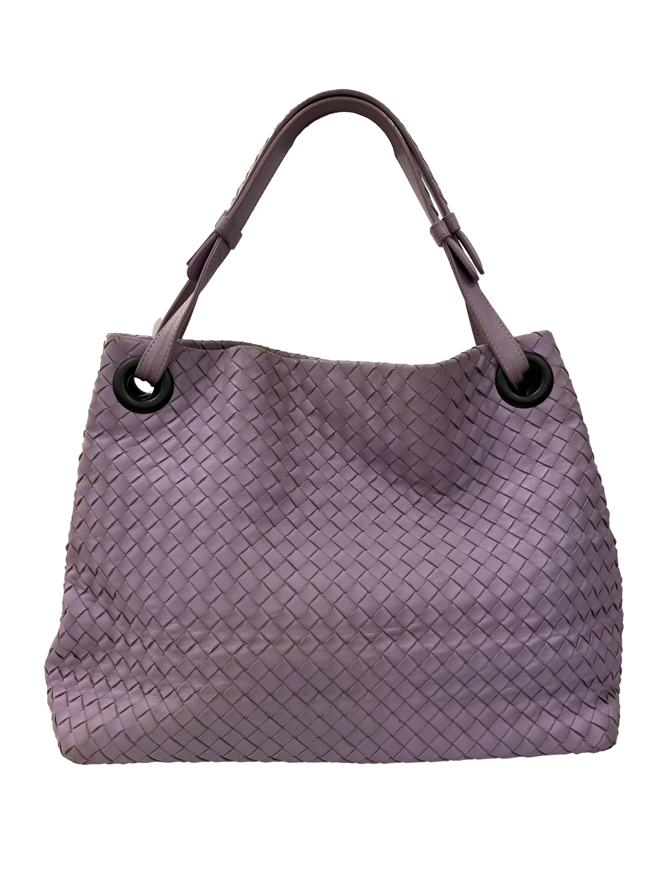 Purple Intrecciato Leather Shoulder Bag