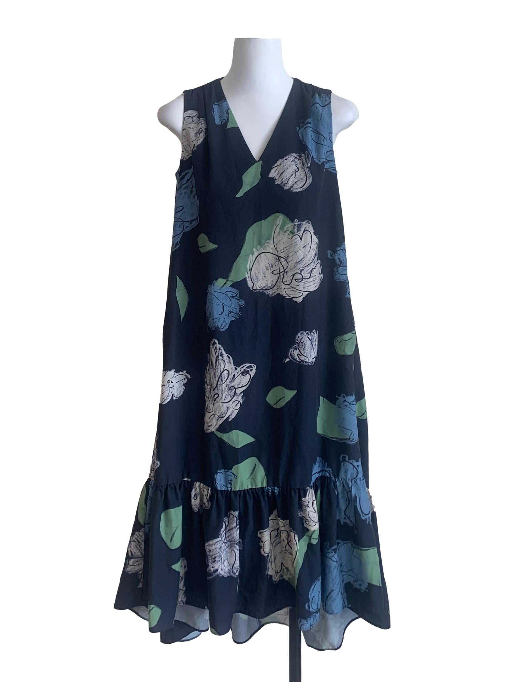 Blue Floral Pattern Tent Dress