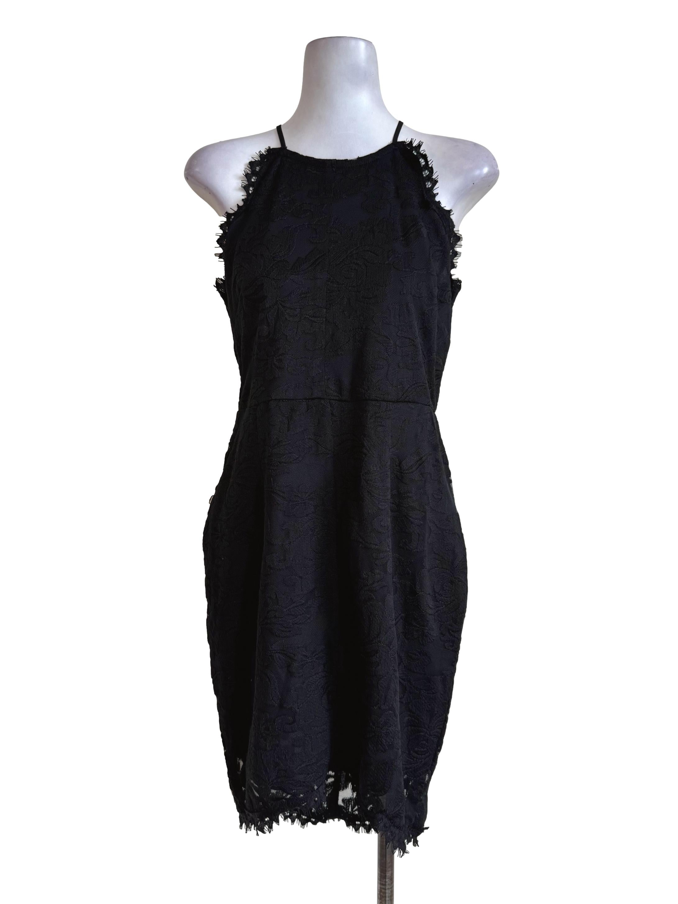 Black Lace Round Neck Dress