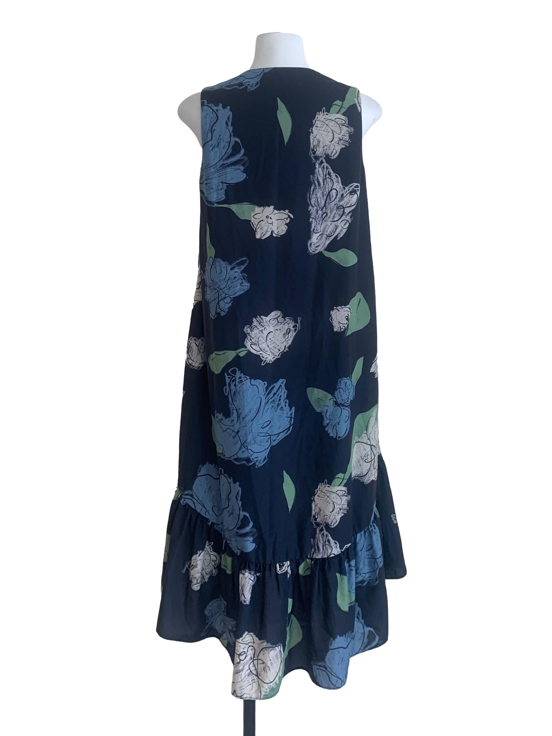 Blue Floral Pattern Tent Dress