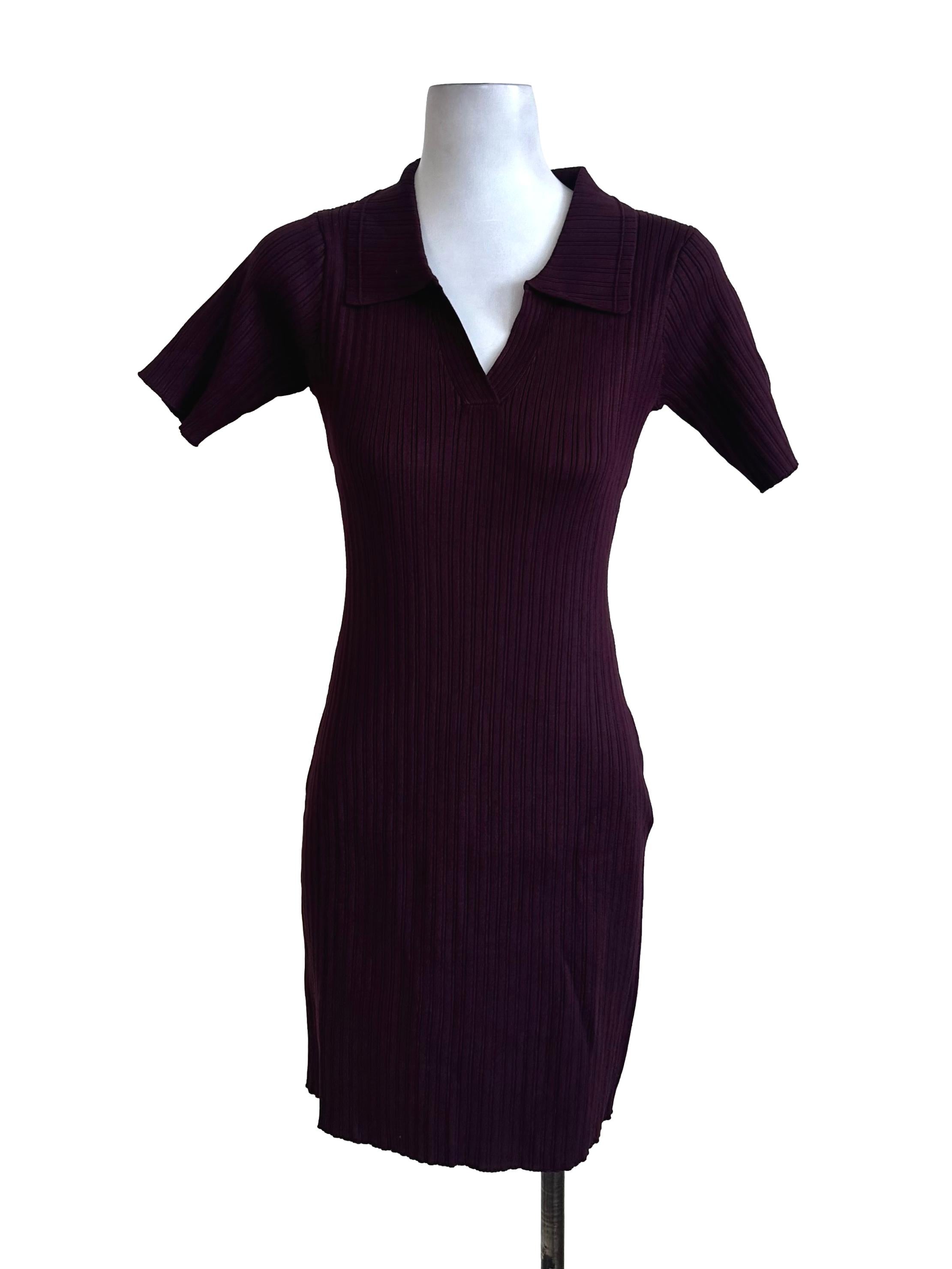 Plum Purple Collar Knit Stripe Dress