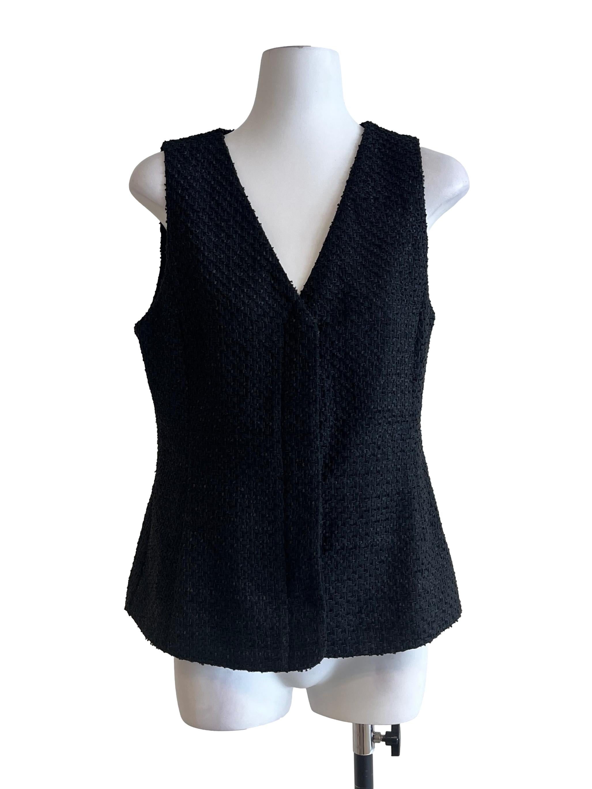 Onyx Black V-Neck Tweed Vest