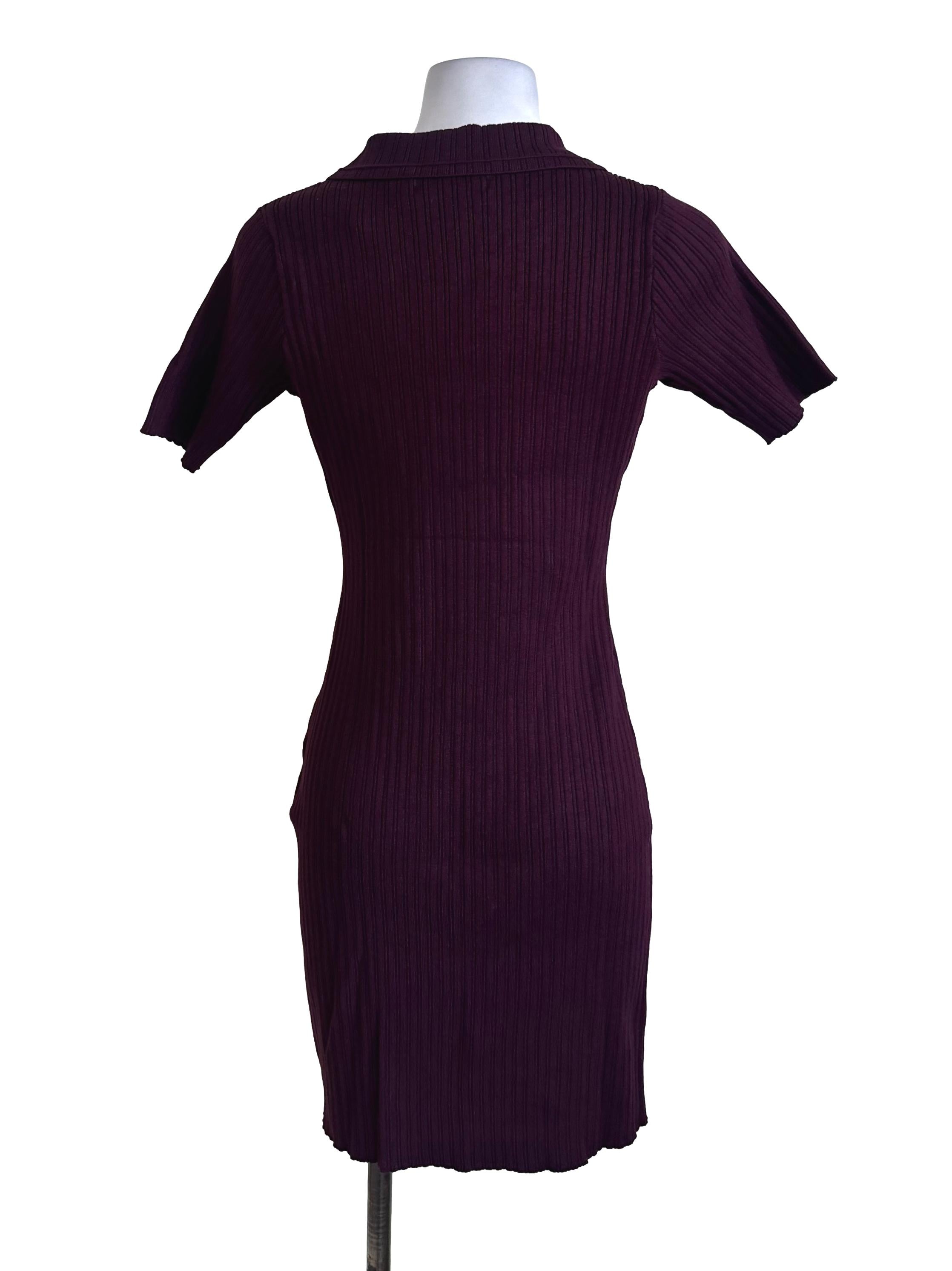 Plum Purple Collar Knit Stripe Dress
