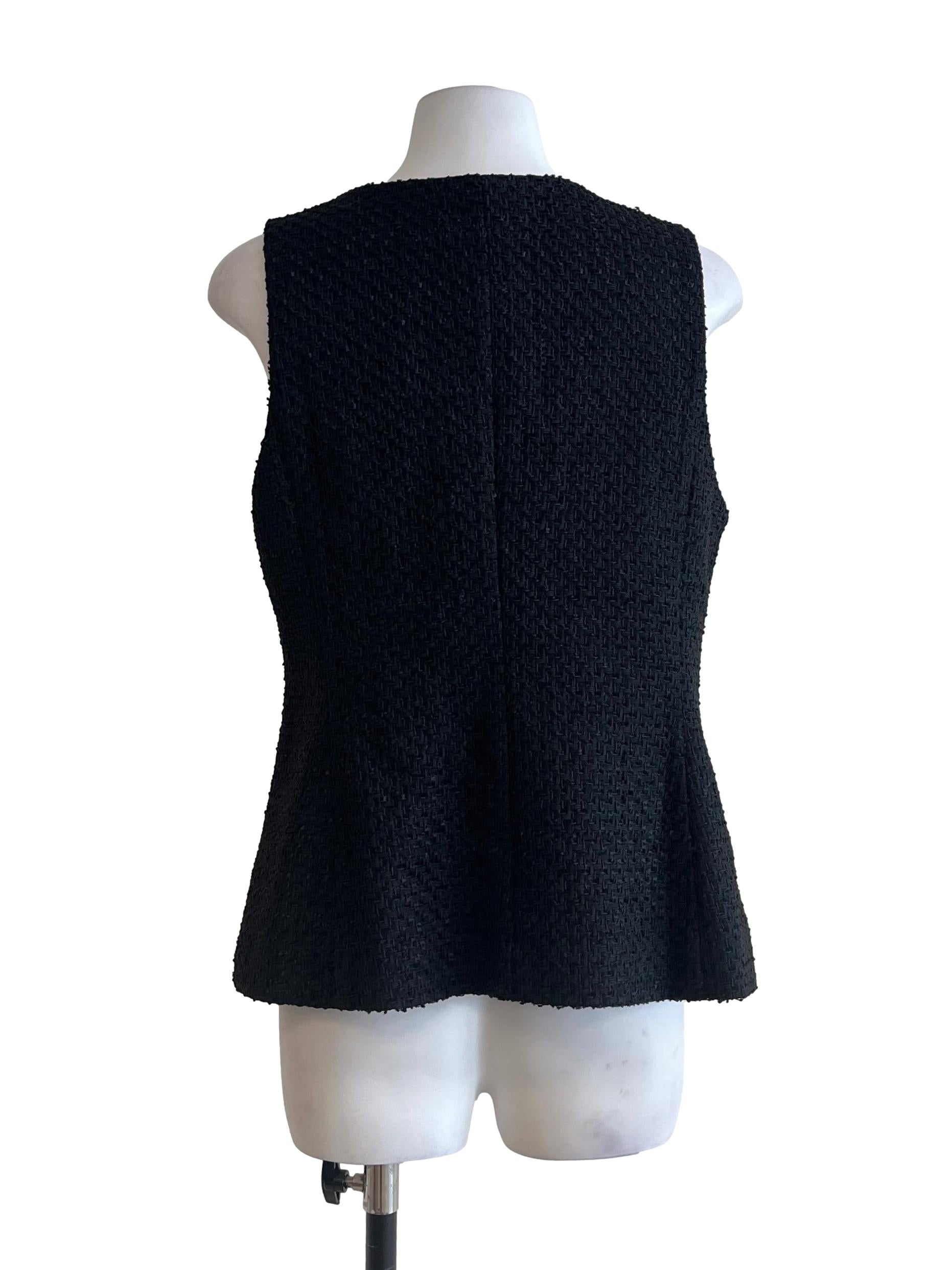 Onyx Black V-Neck Tweed Vest