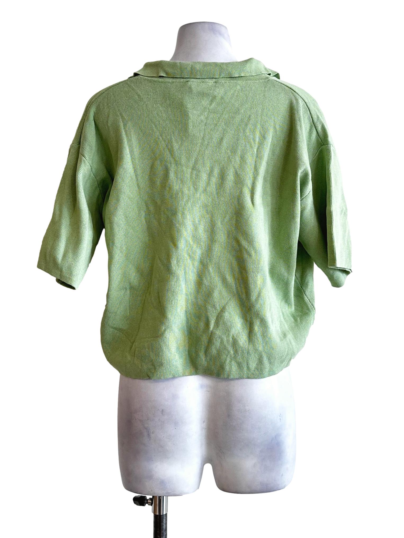 Lime Green Pencil Stripes Collar Top TCL