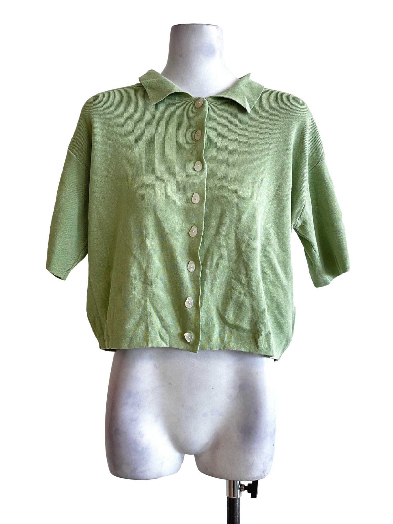 Lime Green Pencil Stripes Collar Top TCL