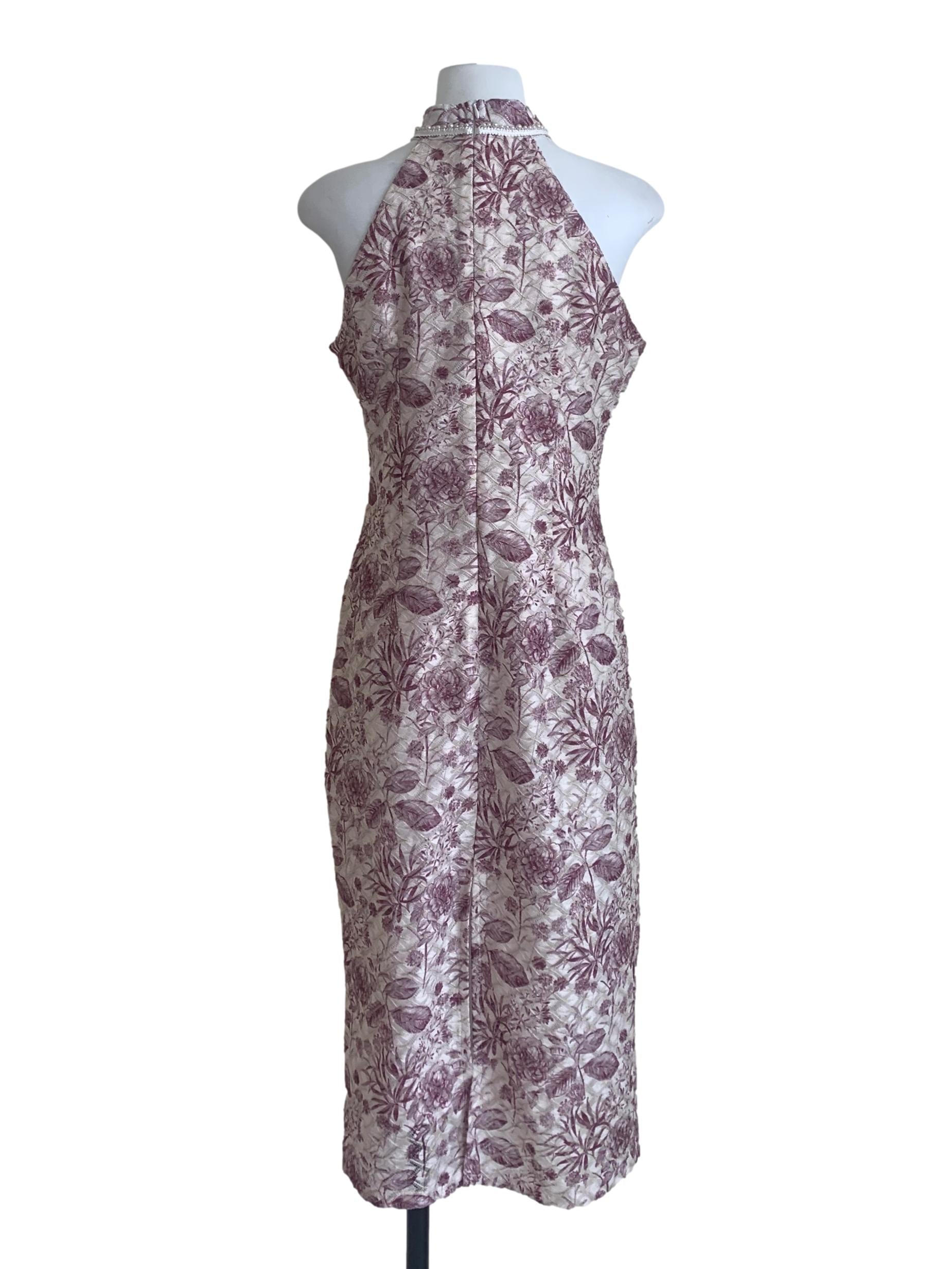 Lilac Purple Floral Pattern High Neck Dress