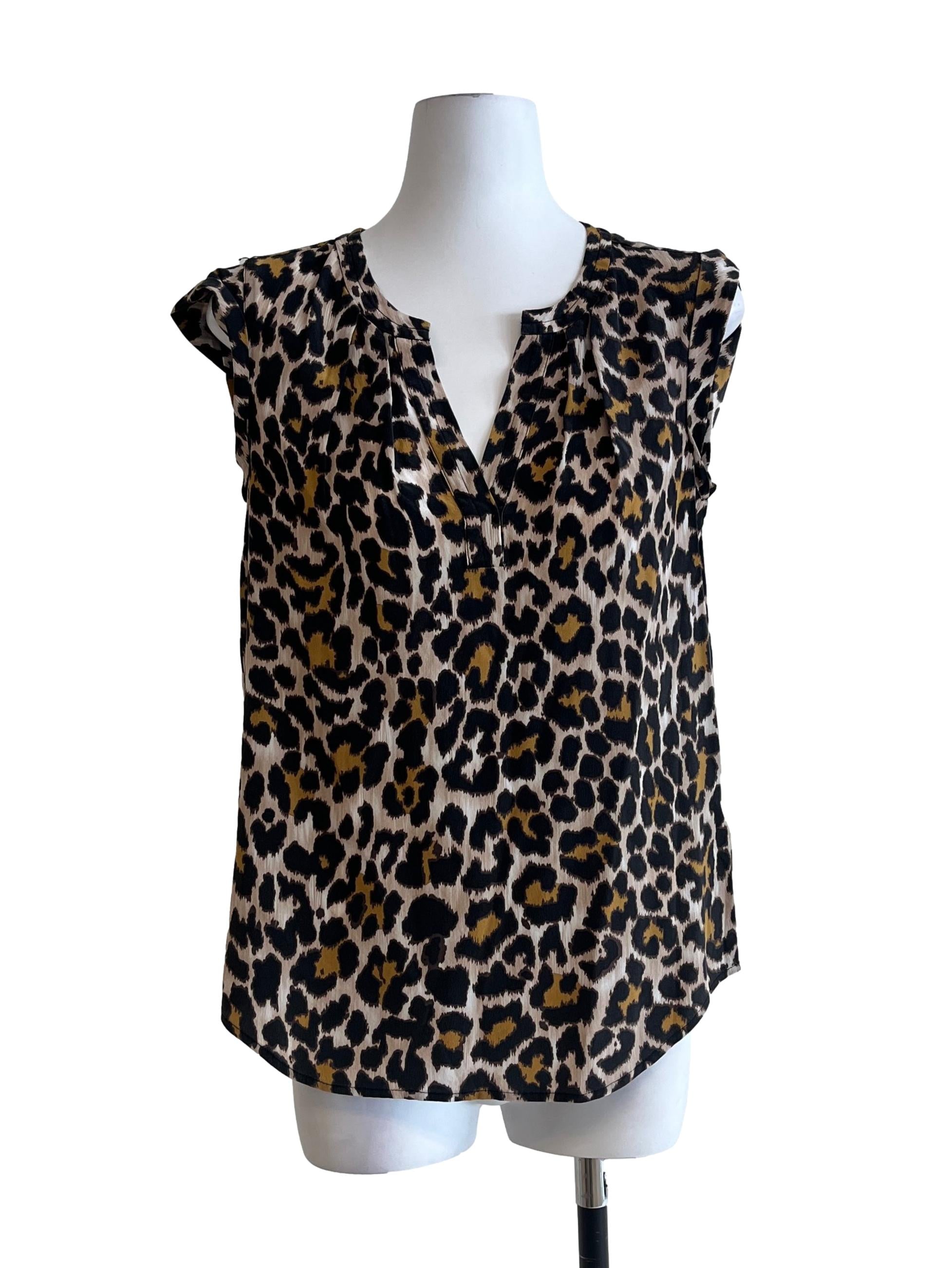 Leopard Printed V-Neck Sleeveless Top