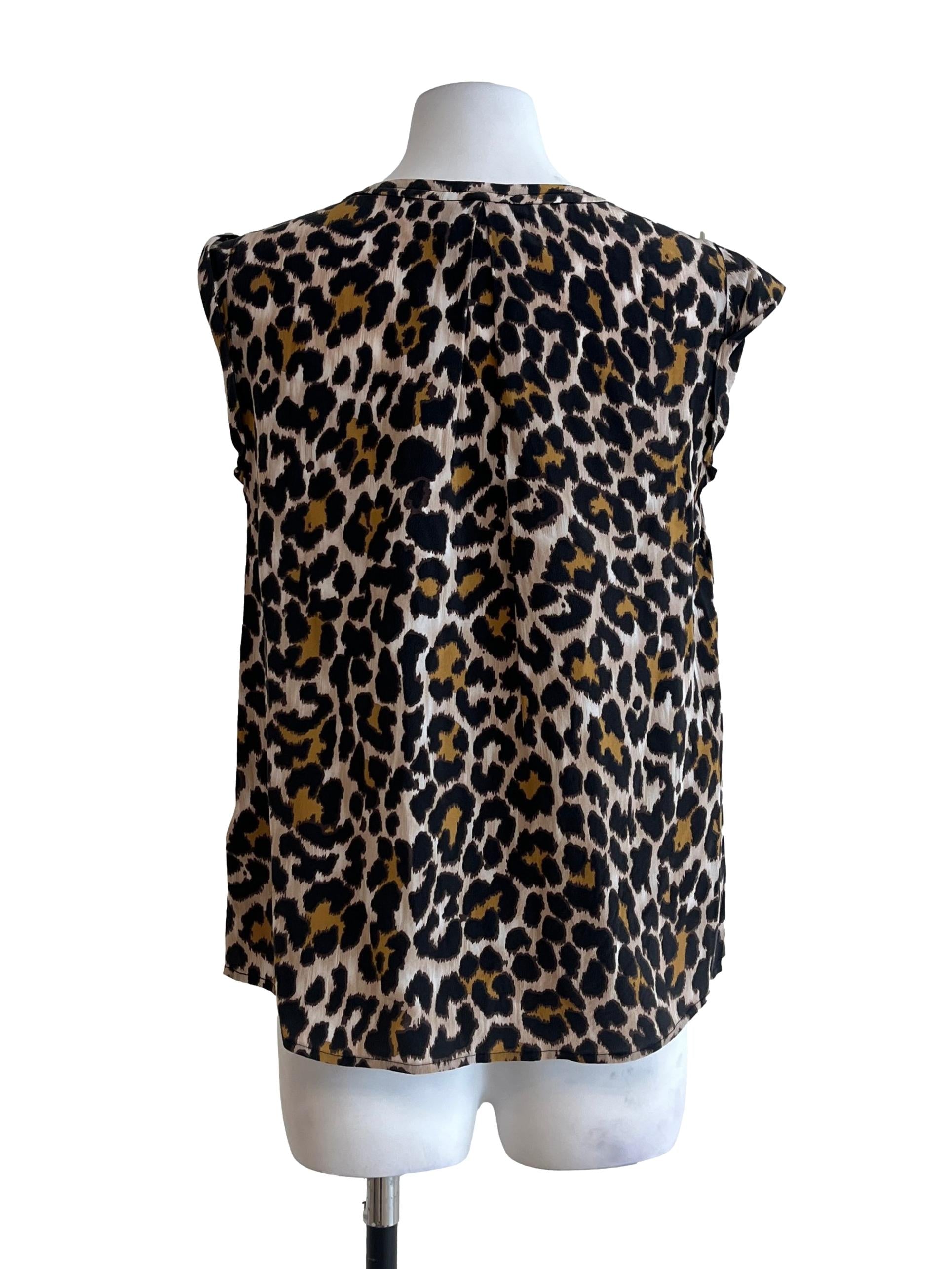 Leopard Printed V-Neck Sleeveless Top