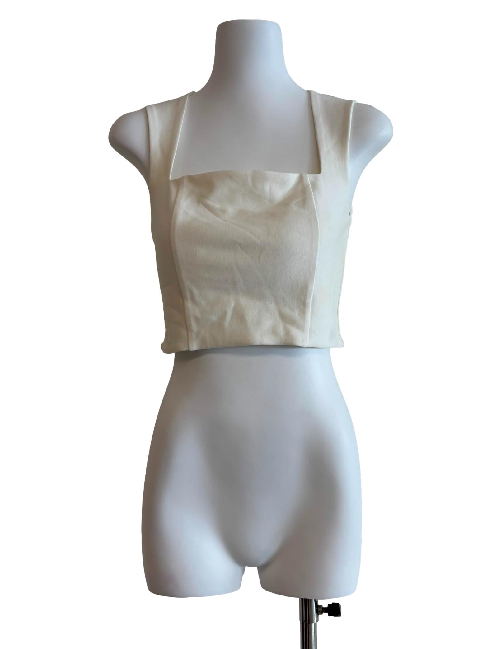 Cream Square Neck Fitted Top