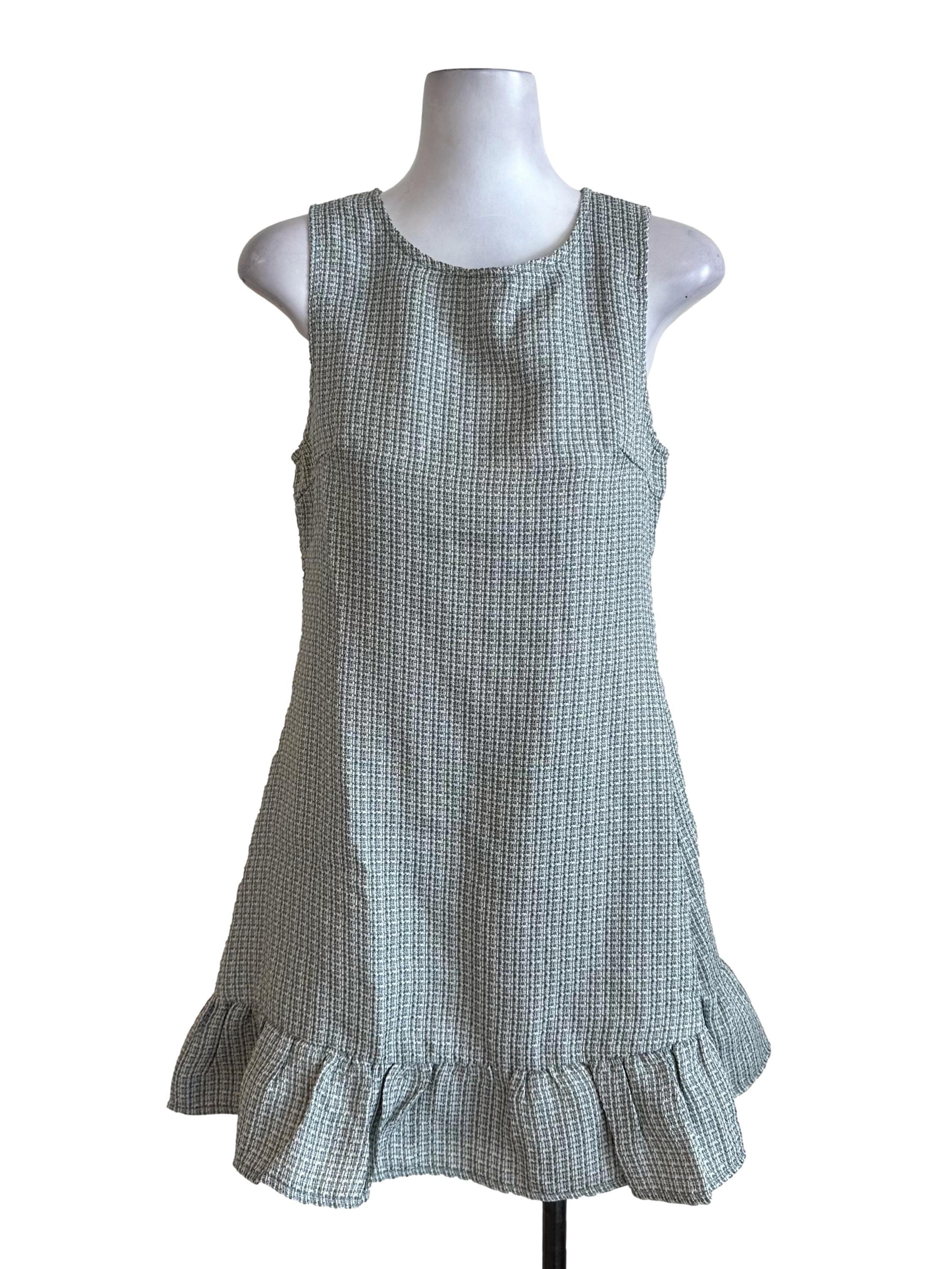 Pale Green Textured Ruffle Dress