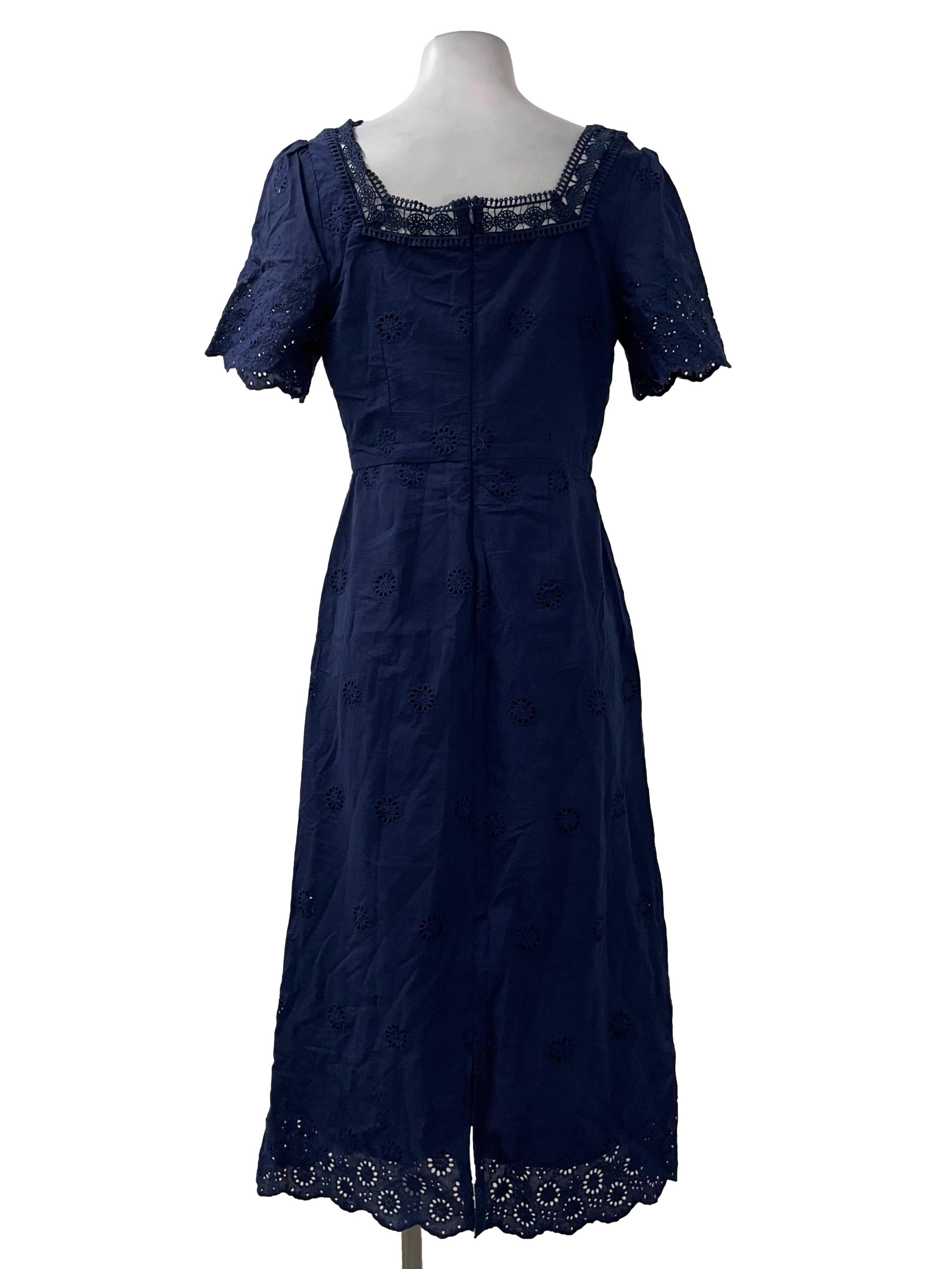 Blue Eyelet Square Neck Dress