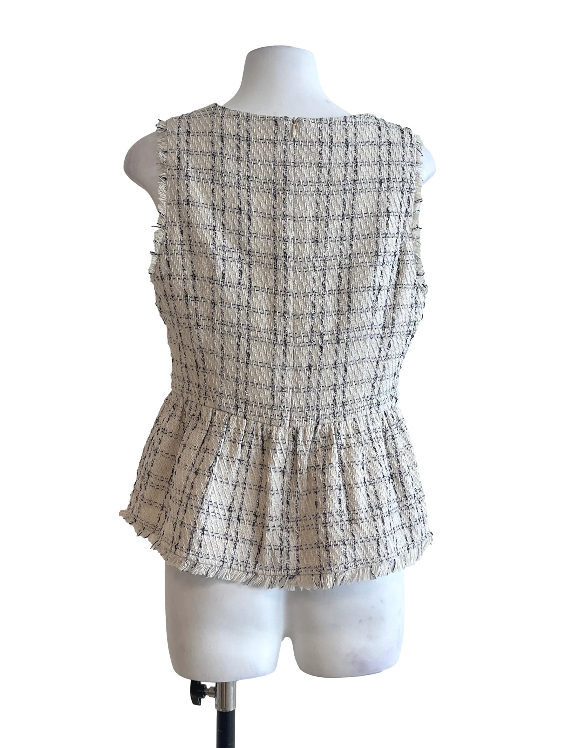 Ivory White V-Neck Sleeveless Tweed Top