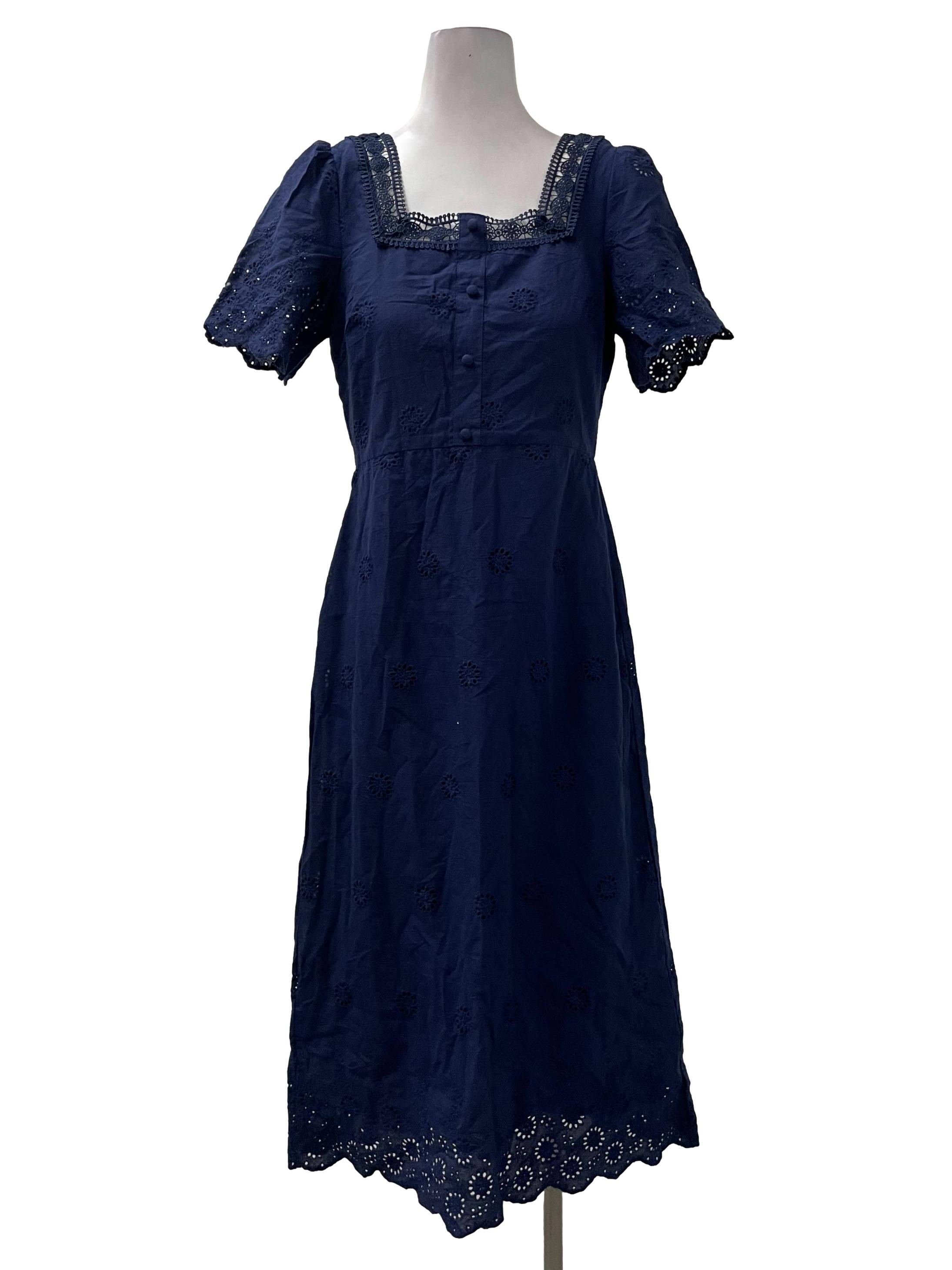 Blue Eyelet Square Neck Dress