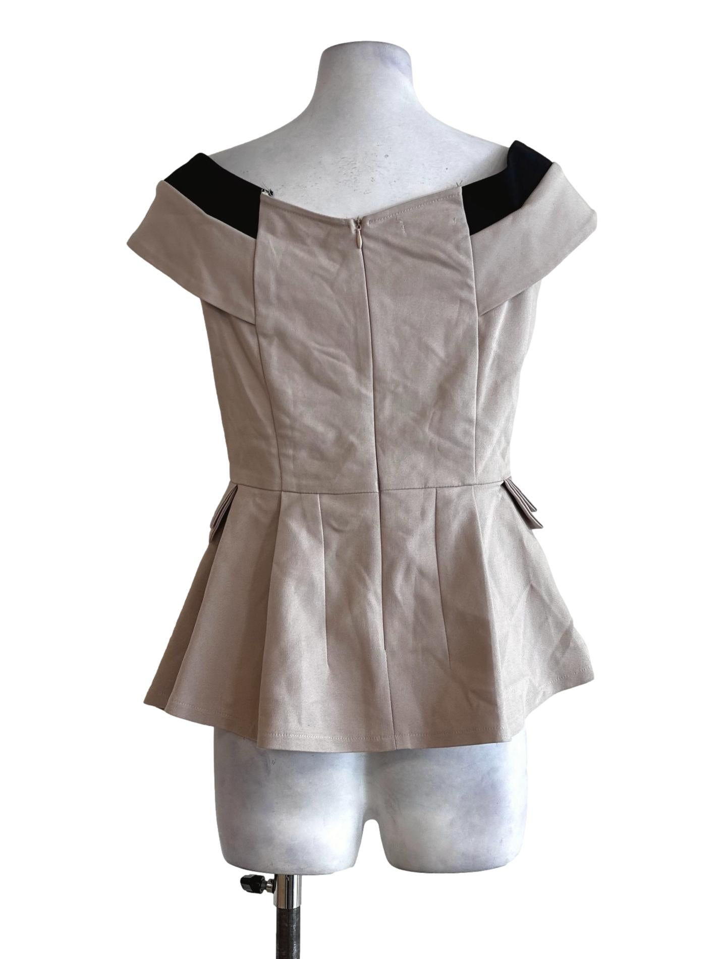 Beige V Neckline Button Top