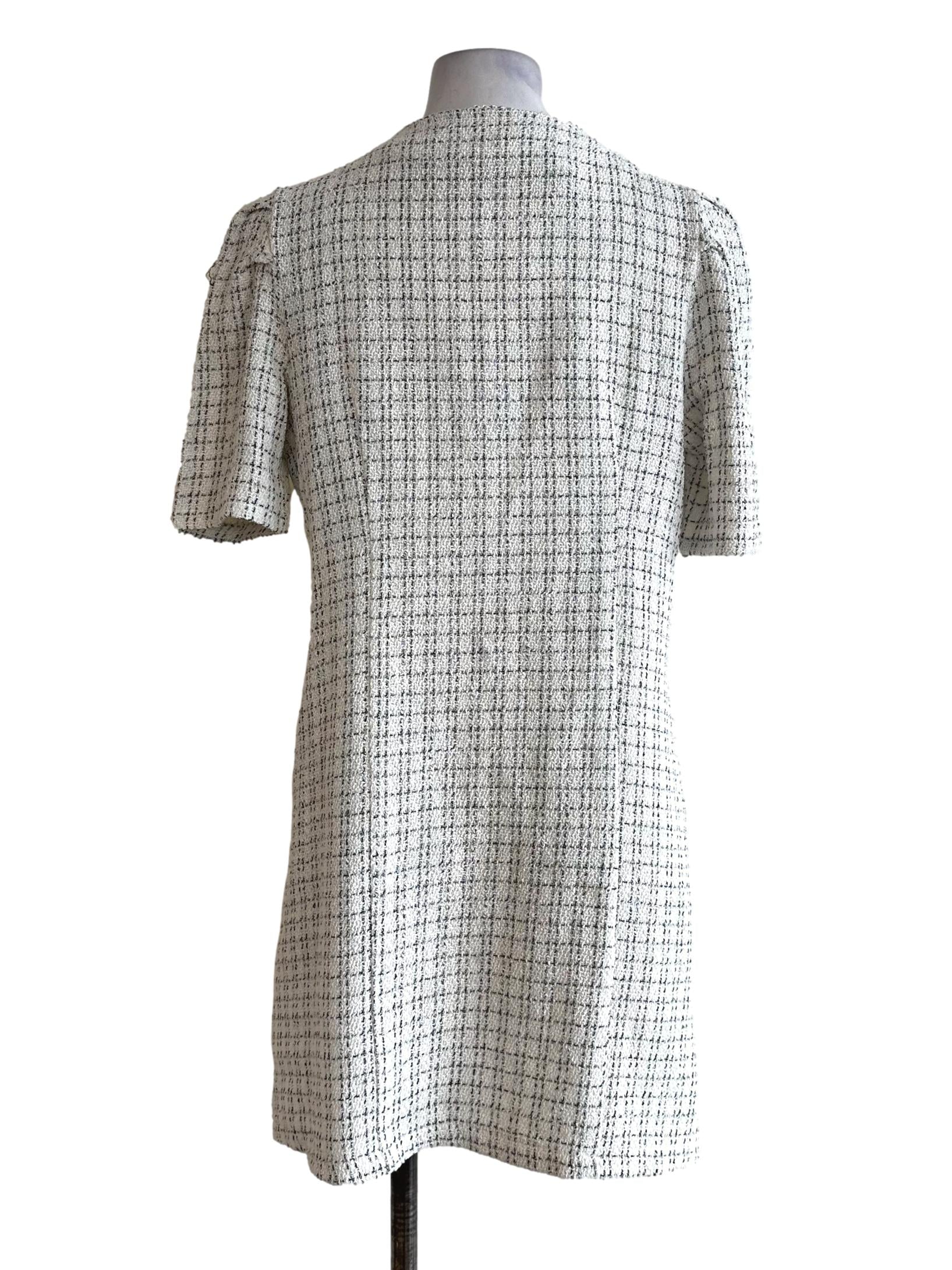 White Gingham Textured Pattern Mini Dress