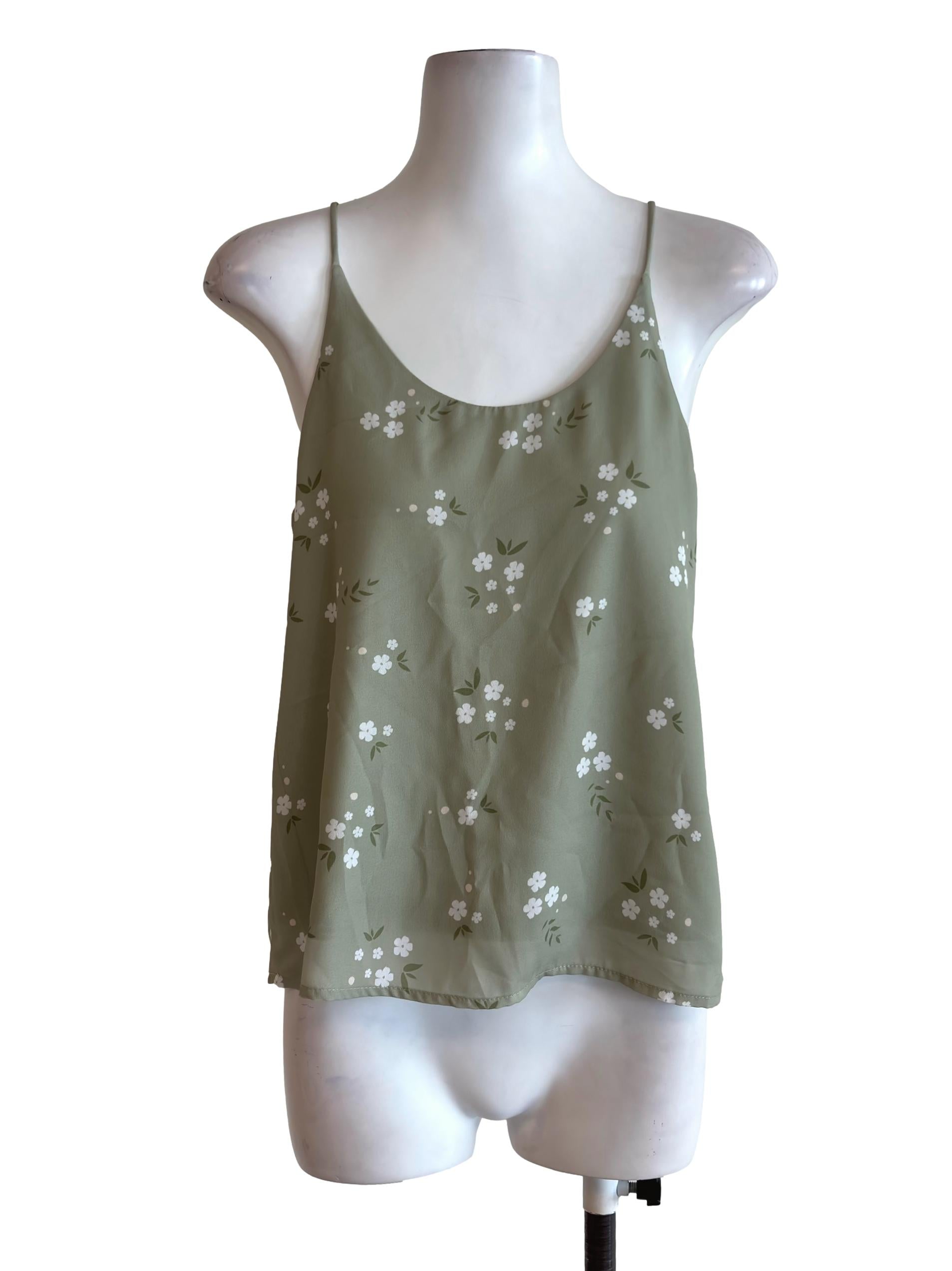 Matcha Green Floral Spaghetti Top TCL